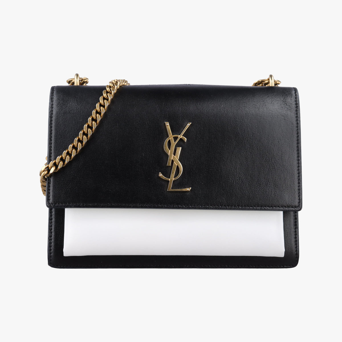 Pre-owned Yves Saint Laurent SUNSET Black×white Leather 442906 shoulderbag | stylenewstar
