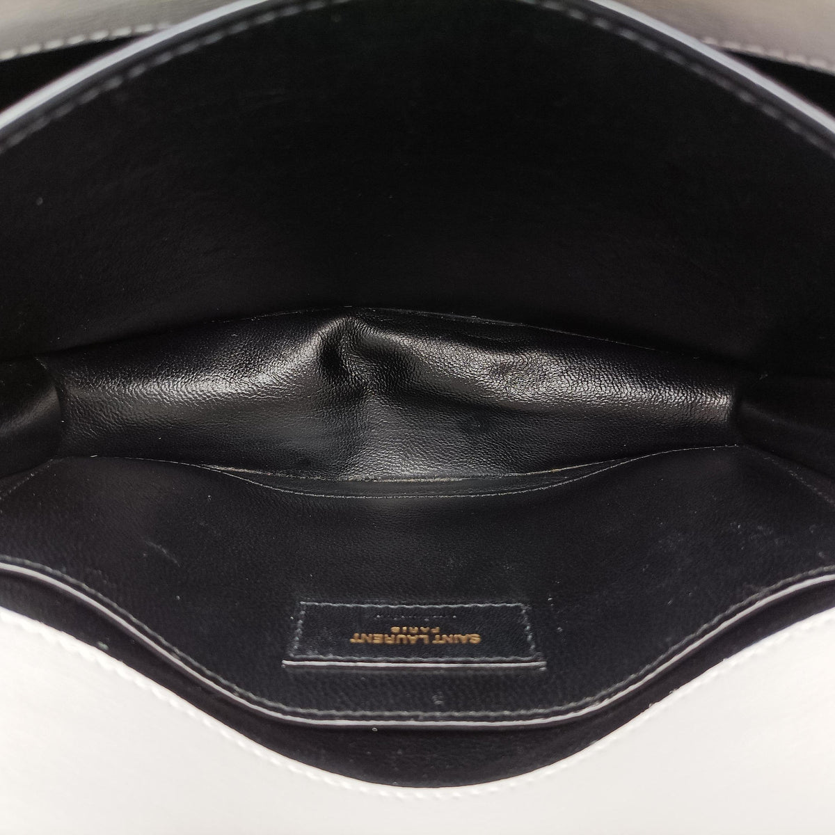 Pre-owned Yves Saint Laurent SUNSET Black×white Leather 442906 shoulderbag | stylenewstar