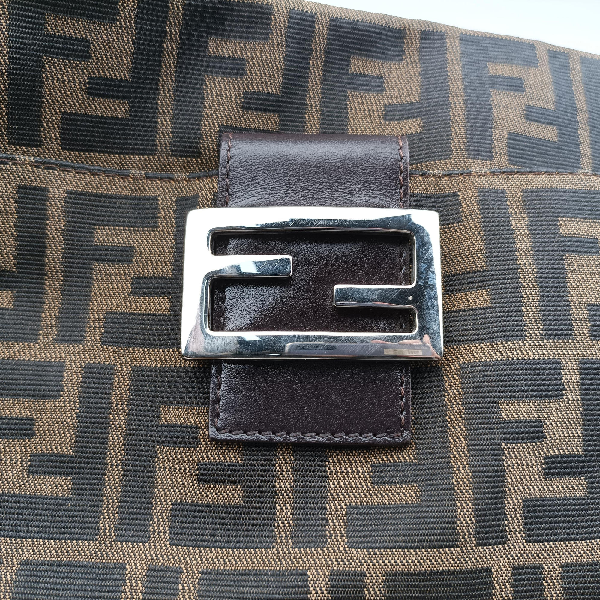 Pre-owned Fendi Zucca pattern Brown canvas×leather 214526 shoulderbag | stylenewstar