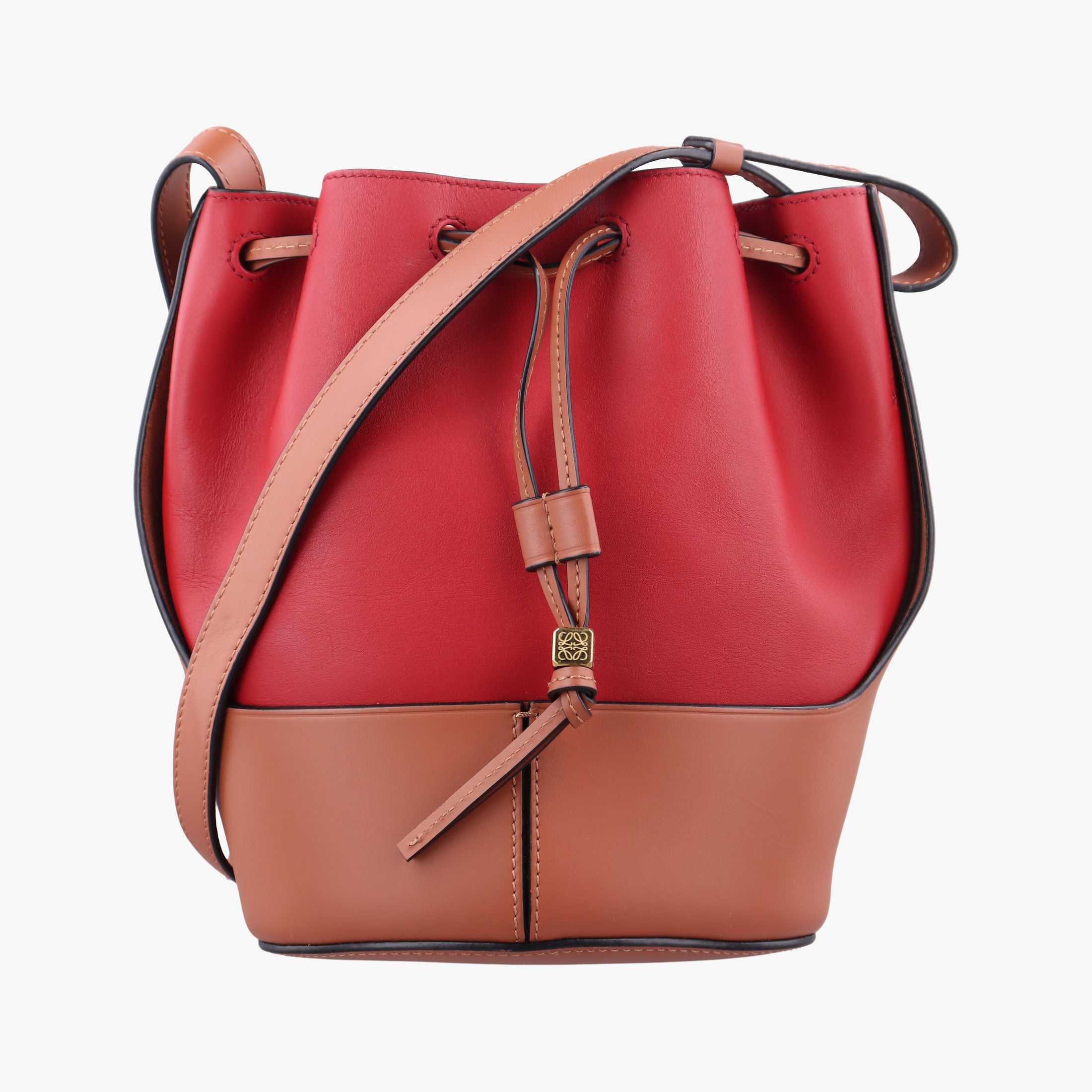 Pre-owned Loewe balloon Red x Brown leather  shoulderbag | stylenewstar