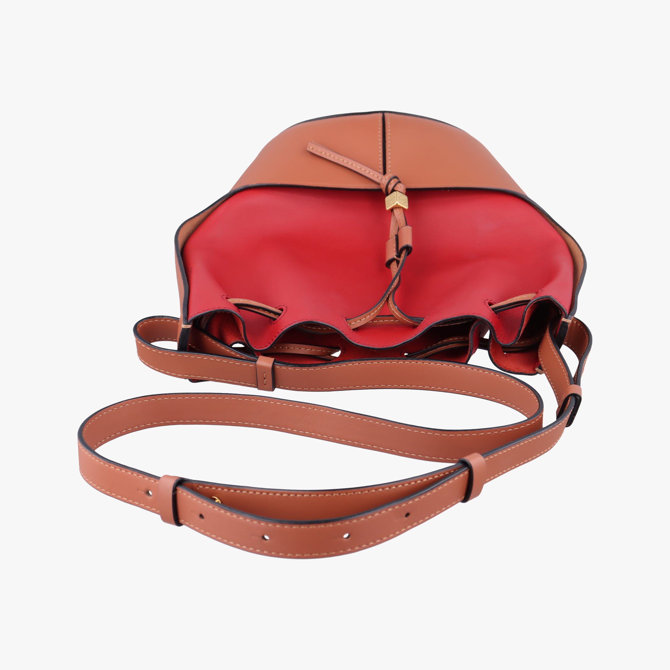 Pre-owned Loewe balloon Red x Brown leather  shoulderbag | stylenewstar