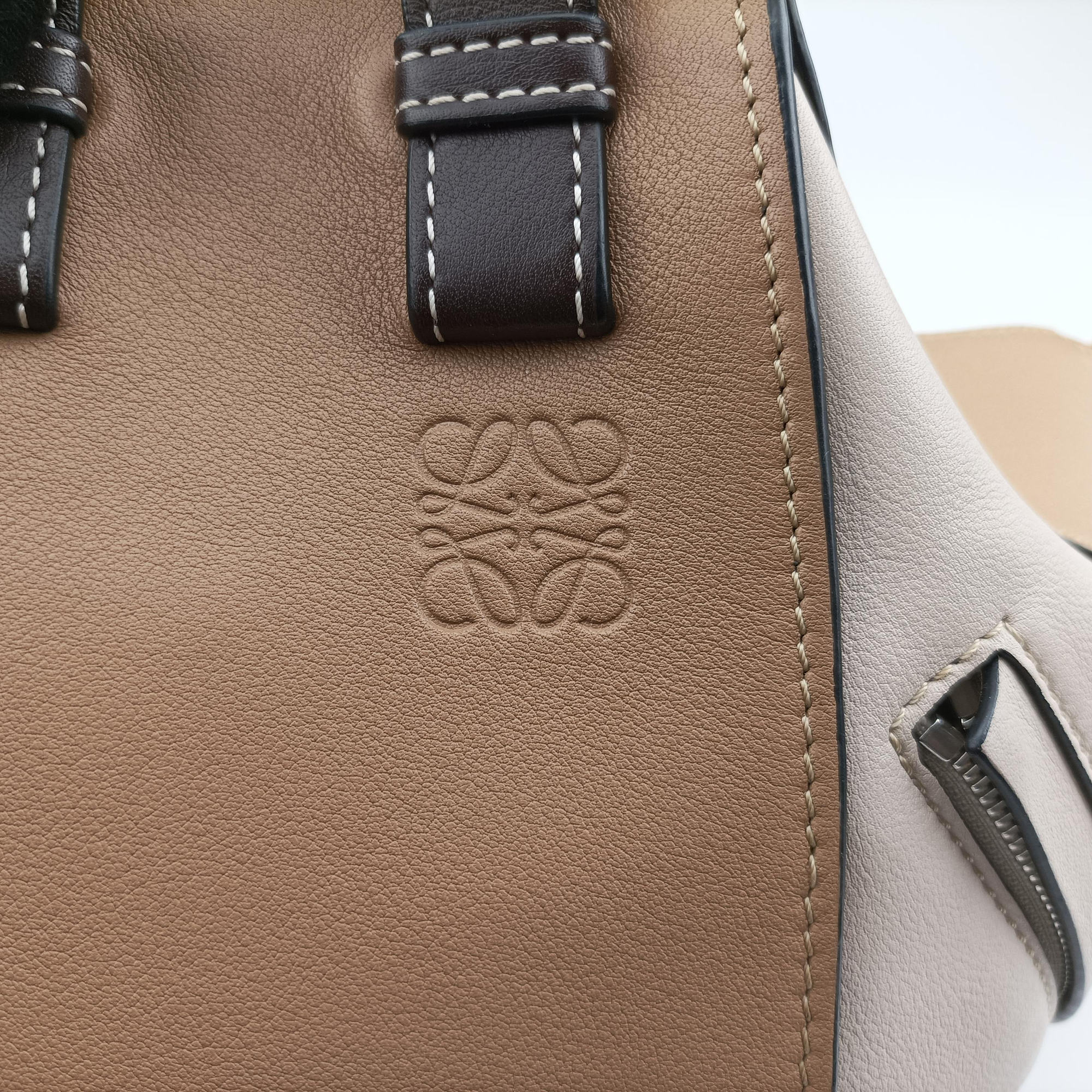 Vintage Loewe Hammock Gray × Beige × Brown Leather  shoulderbag | stylenewstar