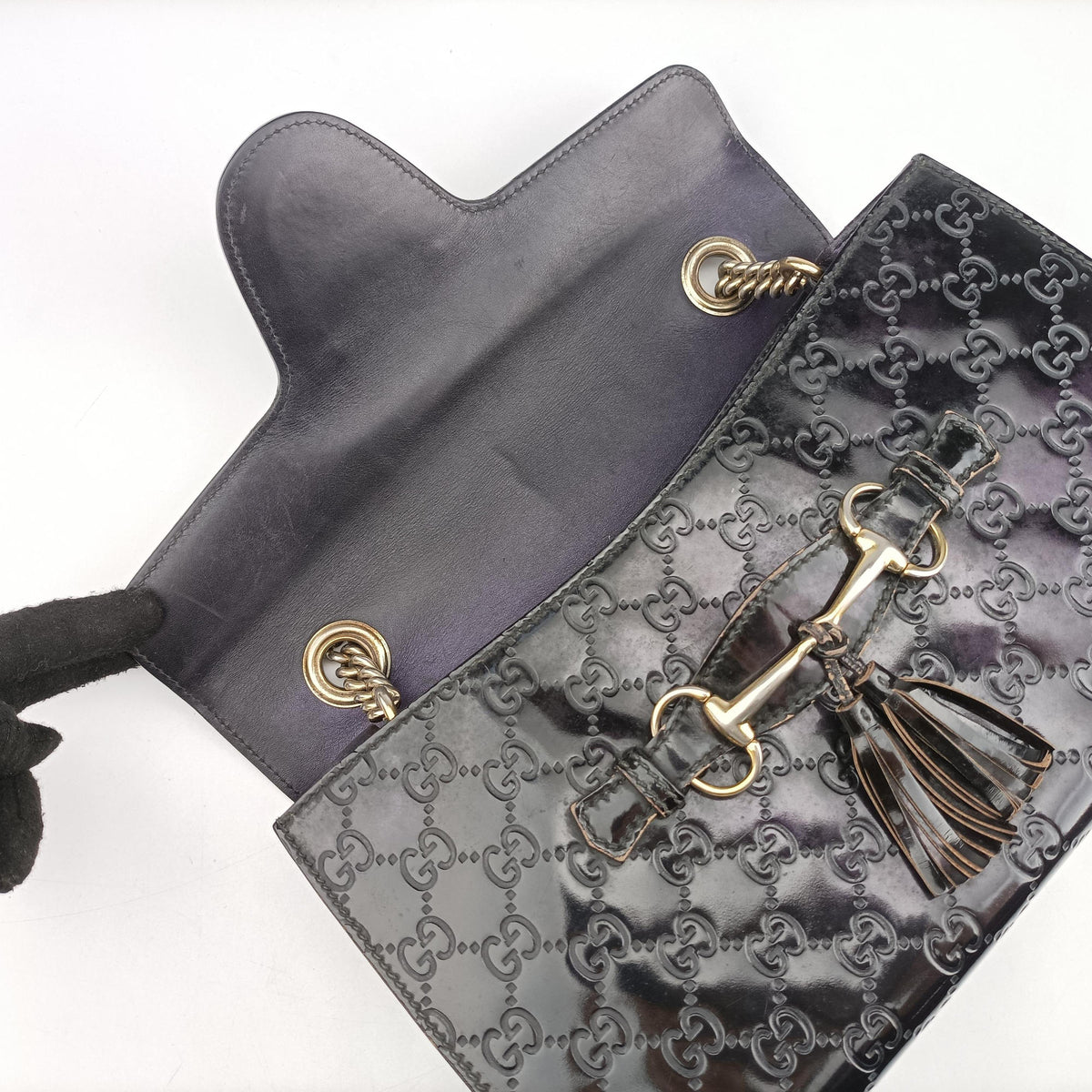 Pre-owned Gucci Emily Purple Patent Leather 295402 shoulderbag | stylenewstar