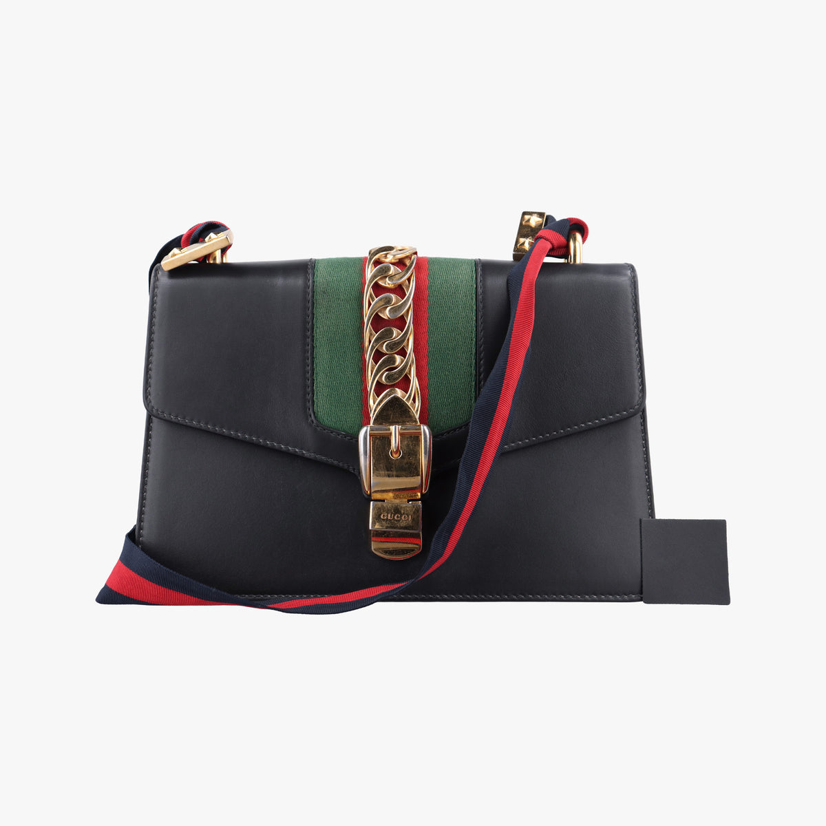Pre-owned Gucci Sylvie Black×Green×Red Leather 421882 shoulderbag | stylenewstar