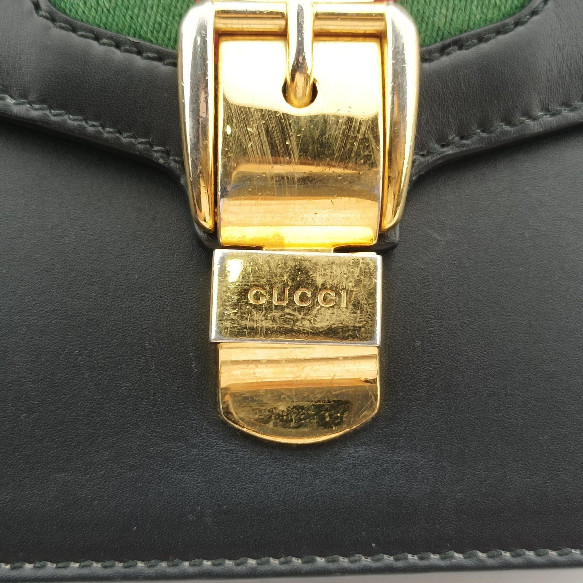 Pre-owned Gucci Sylvie Black×Green×Red Leather 421882 shoulderbag | stylenewstar