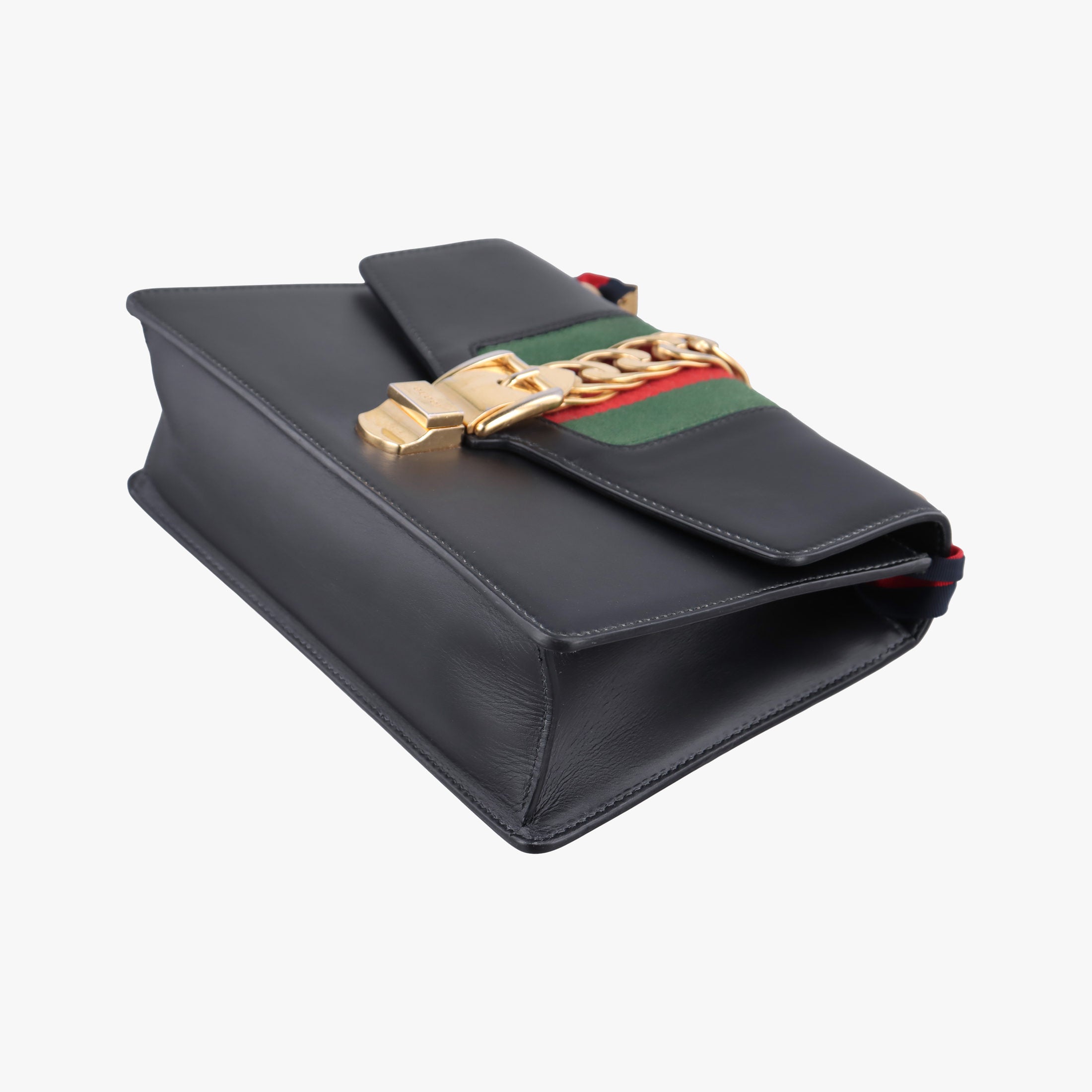 Pre-owned Gucci Sylvie Black×Green×Red Leather 421882 shoulderbag | stylenewstar