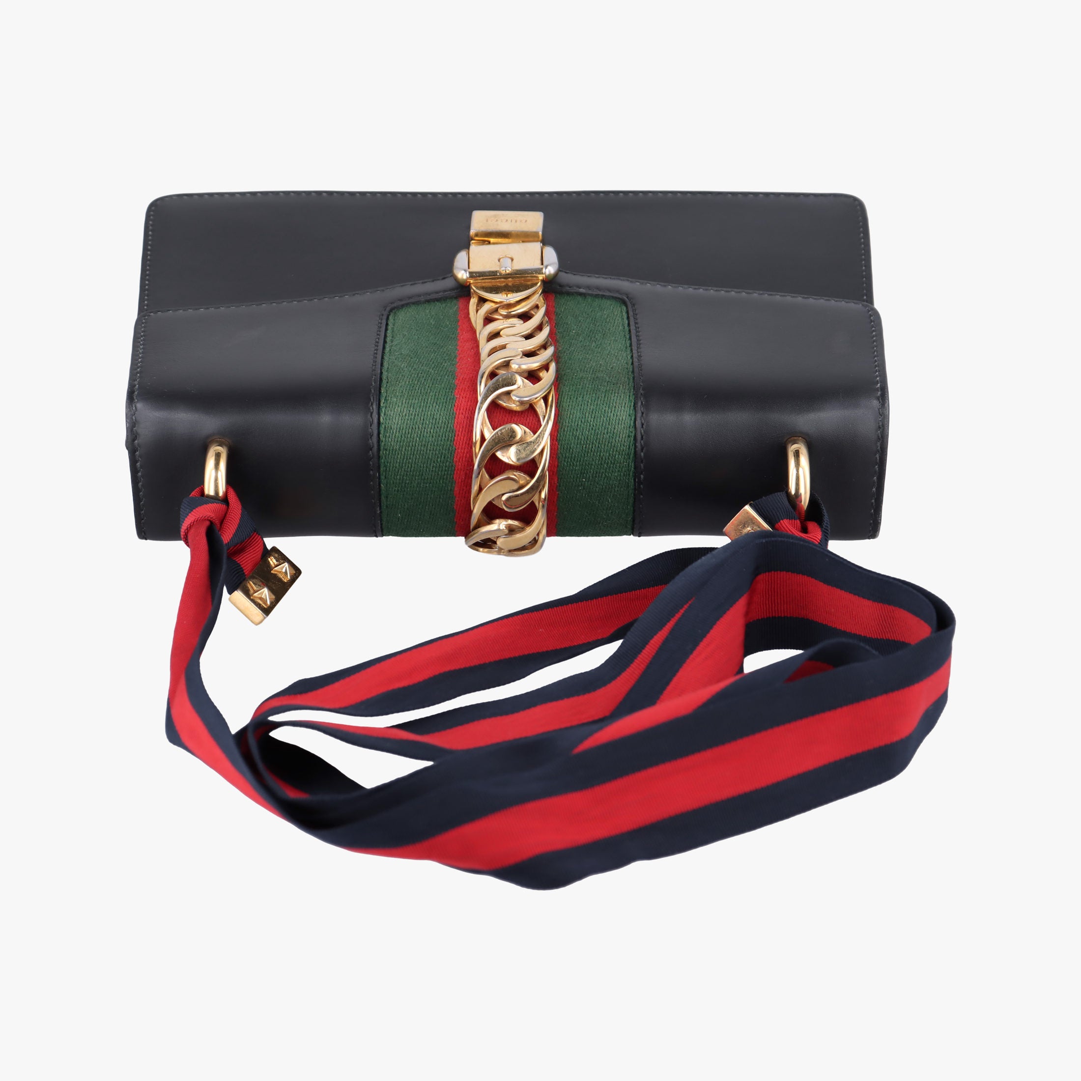 Pre-owned Gucci Sylvie Black×Green×Red Leather 421882 shoulderbag | stylenewstar