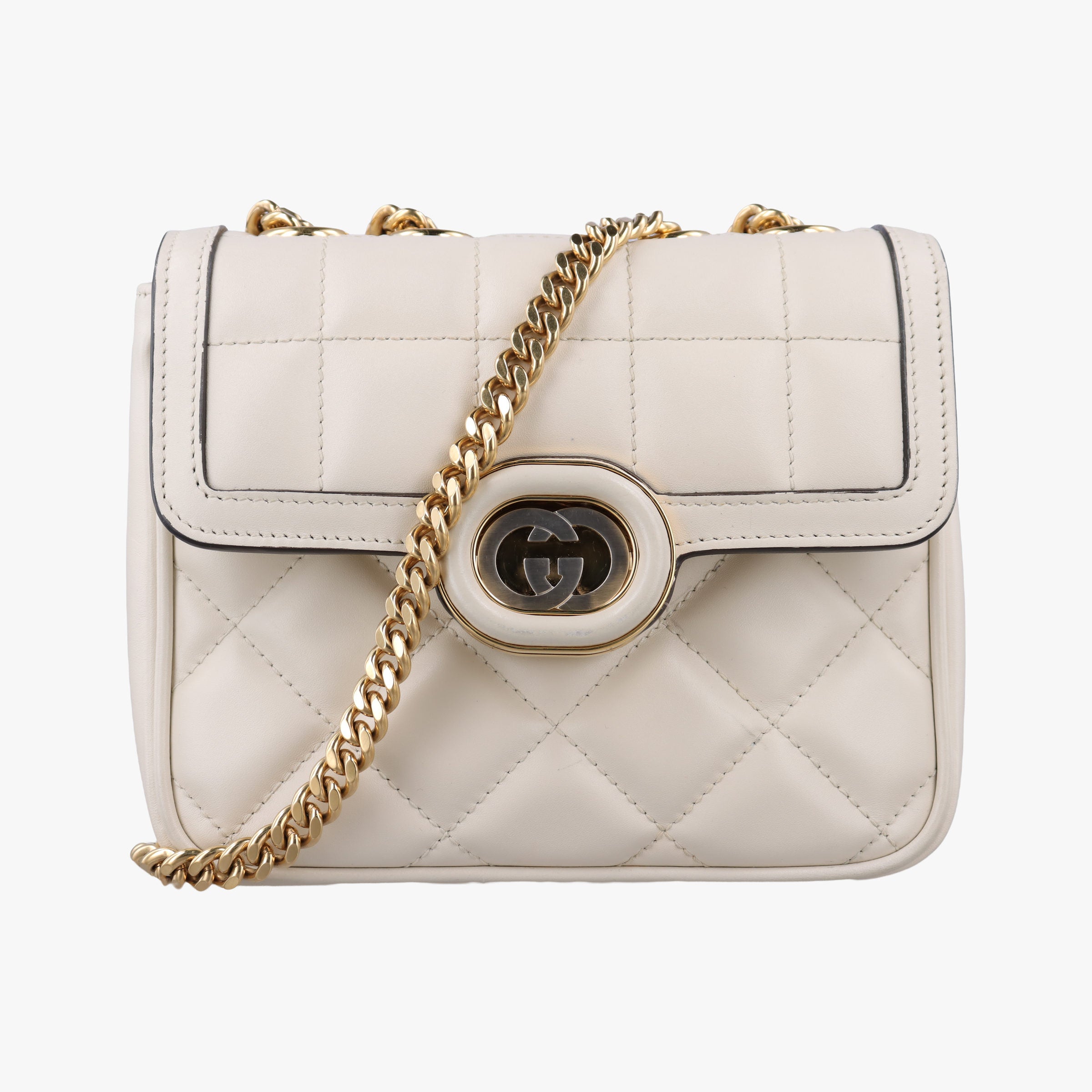 Pre-owned Gucci Mini Deco White Leather 741457 520981 shoulderbag | stylenewstar