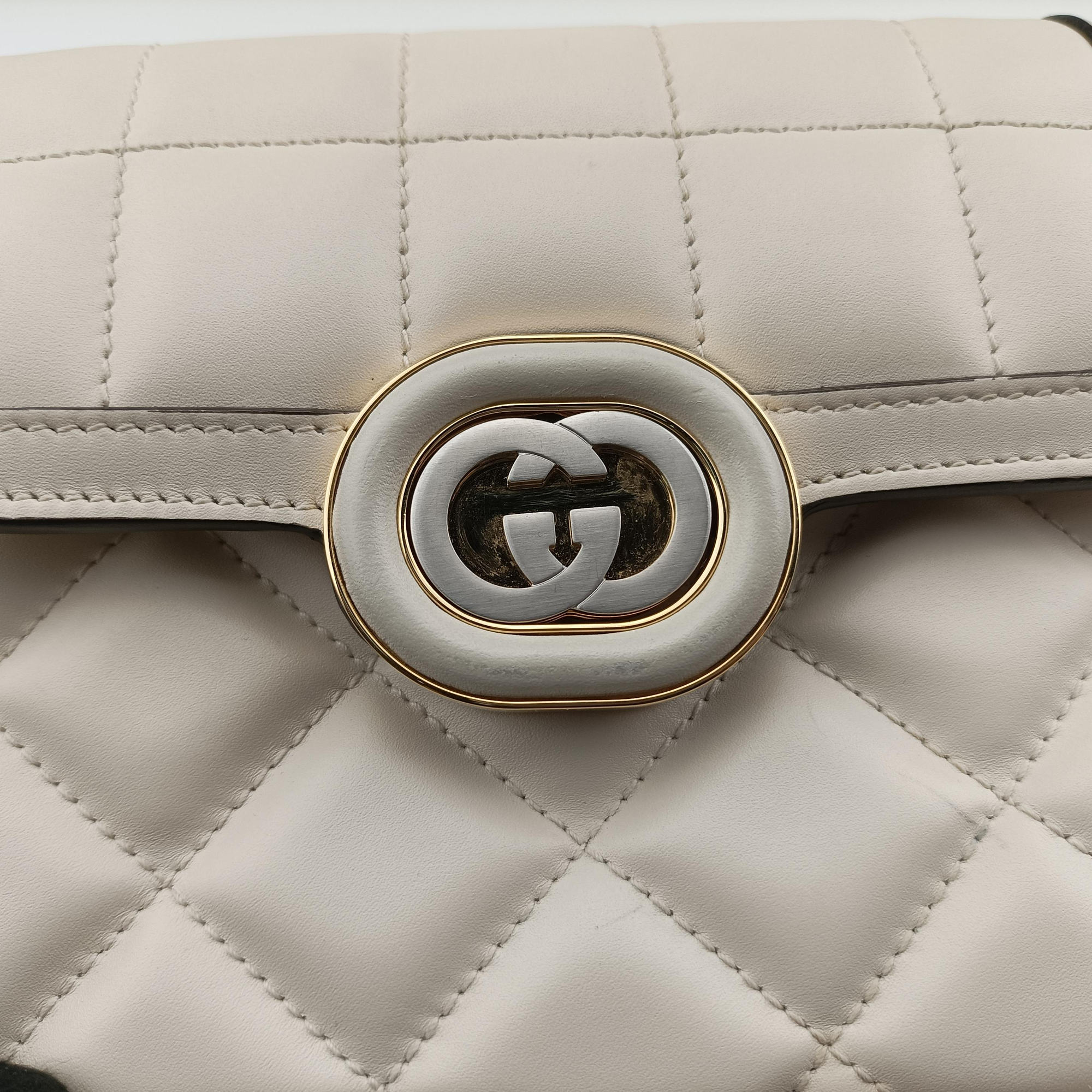 Pre-owned Gucci Mini Deco White Leather 741457 520981 shoulderbag | stylenewstar