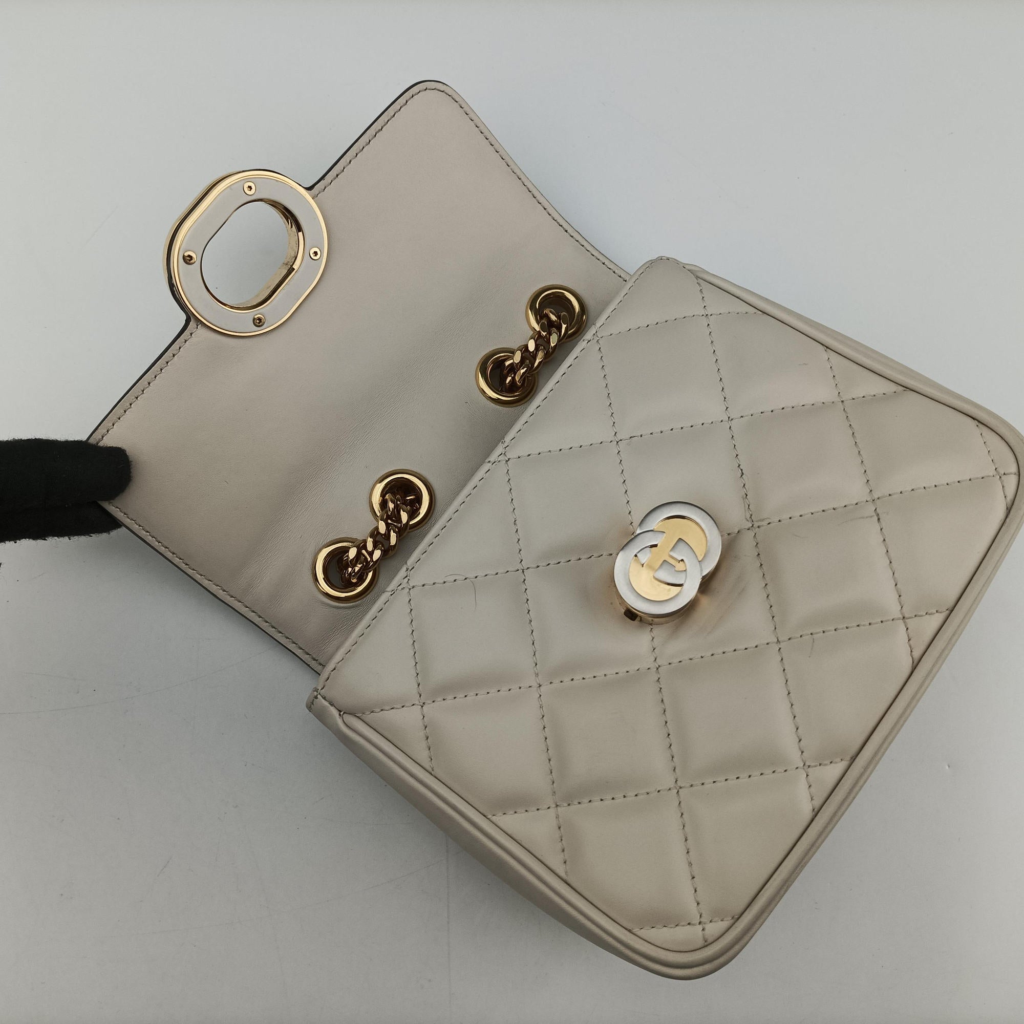 Pre-owned Gucci Mini Deco White Leather 741457 520981 shoulderbag | stylenewstar