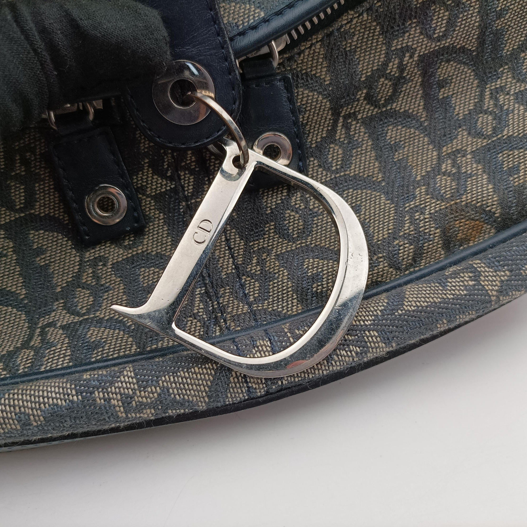 Pre-owned Christian Dior Trotter Navy Jacquard  shoulderbag | stylenewstar