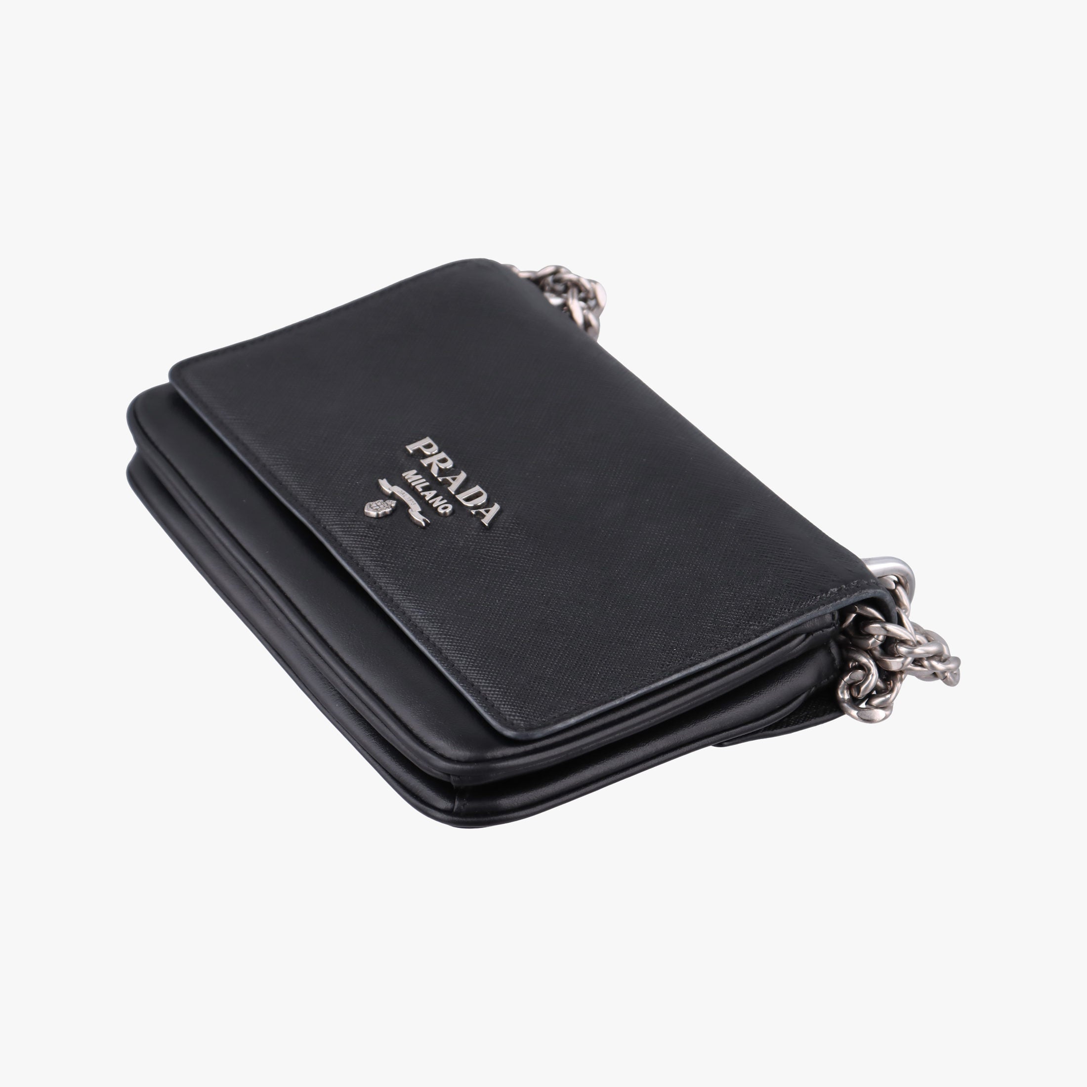 Pre-owned Prada Pattina City chain Black SAFFIANO Leather 1BD009 shoulderbag | stylenewstar