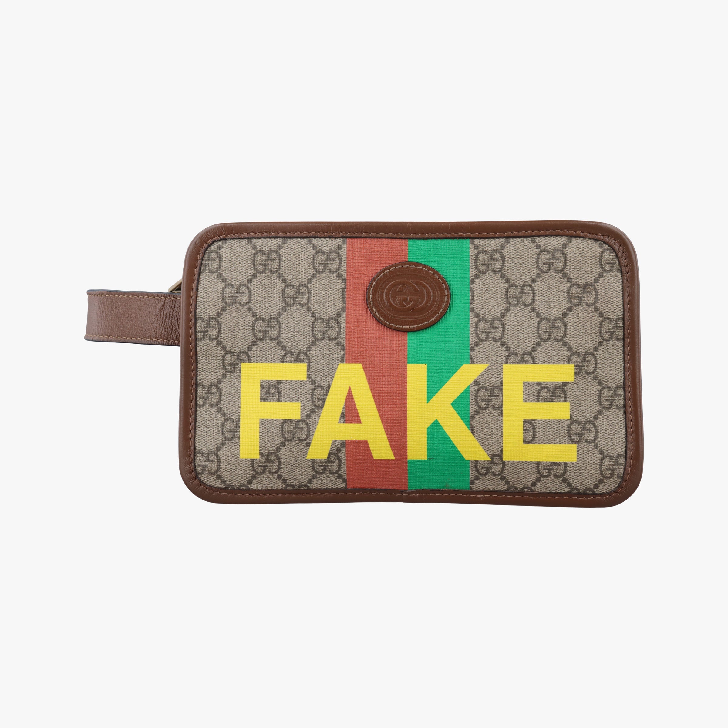 Pre-owned Gucci Fake/Not GG Supreme Brown PVC coated canvas 636243 clutchbag | stylenewstar