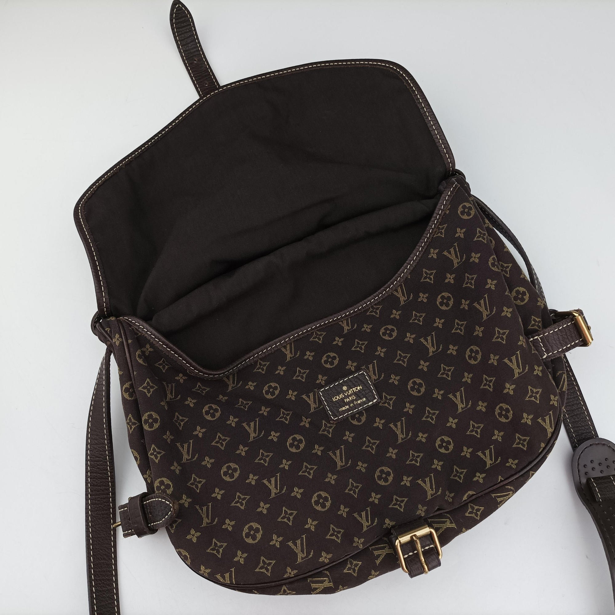 Pre-owned Louis Vuitton Monogram Mini Lin Saumur 30 Ebene Cotton × Linen × Leather M95227 shoulderbag | stylenewstar