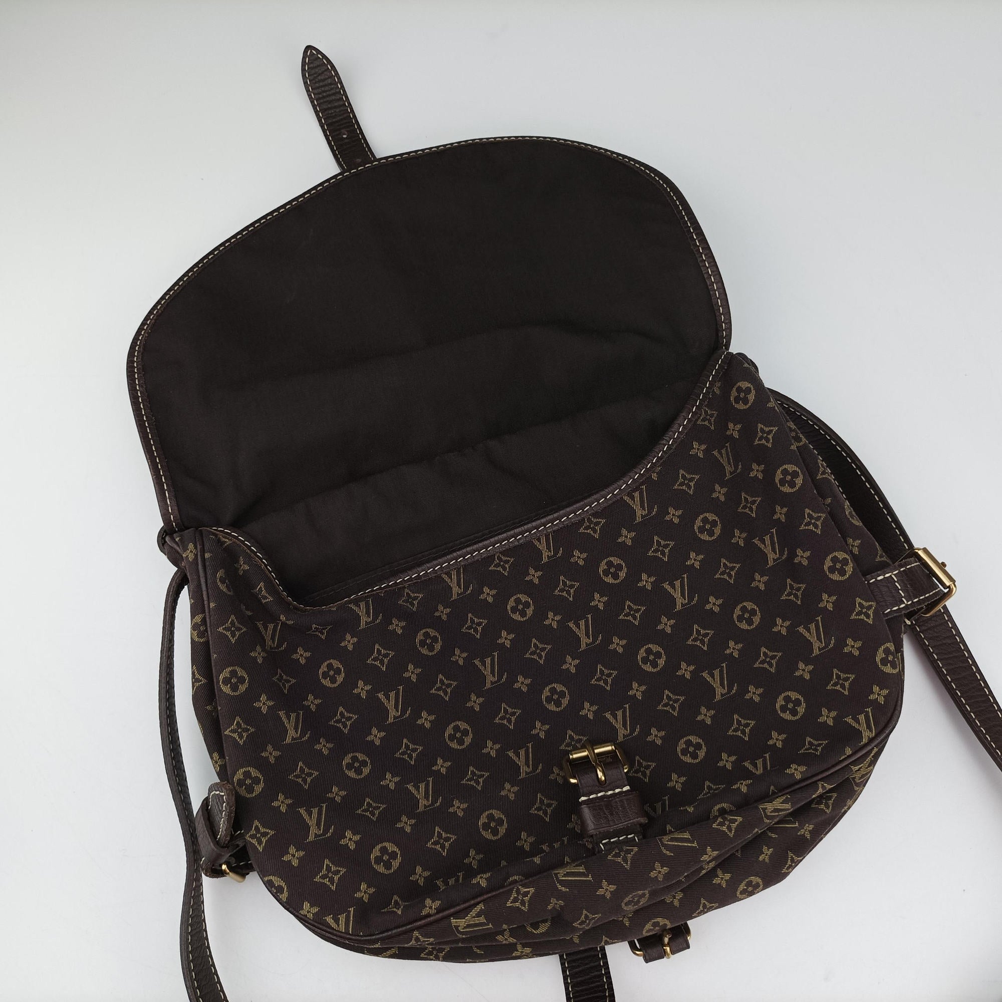 Pre-owned Louis Vuitton Monogram Mini Lin Saumur 30 Ebene Cotton × Linen × Leather M95227 shoulderbag | stylenewstar