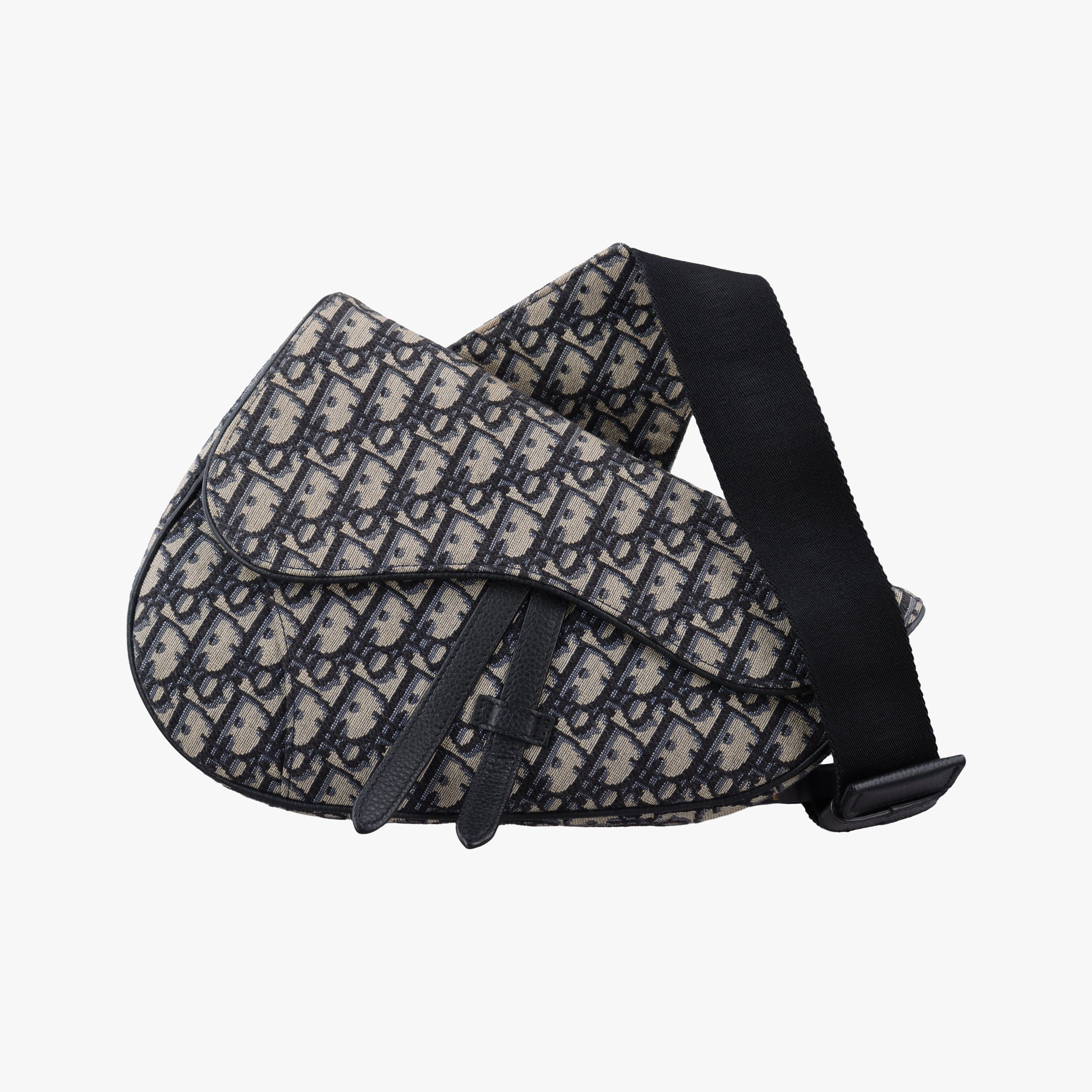 Pre-owned Christian Dior saddle Navy×Gray Jacquard  crossbodybag | stylenewstar