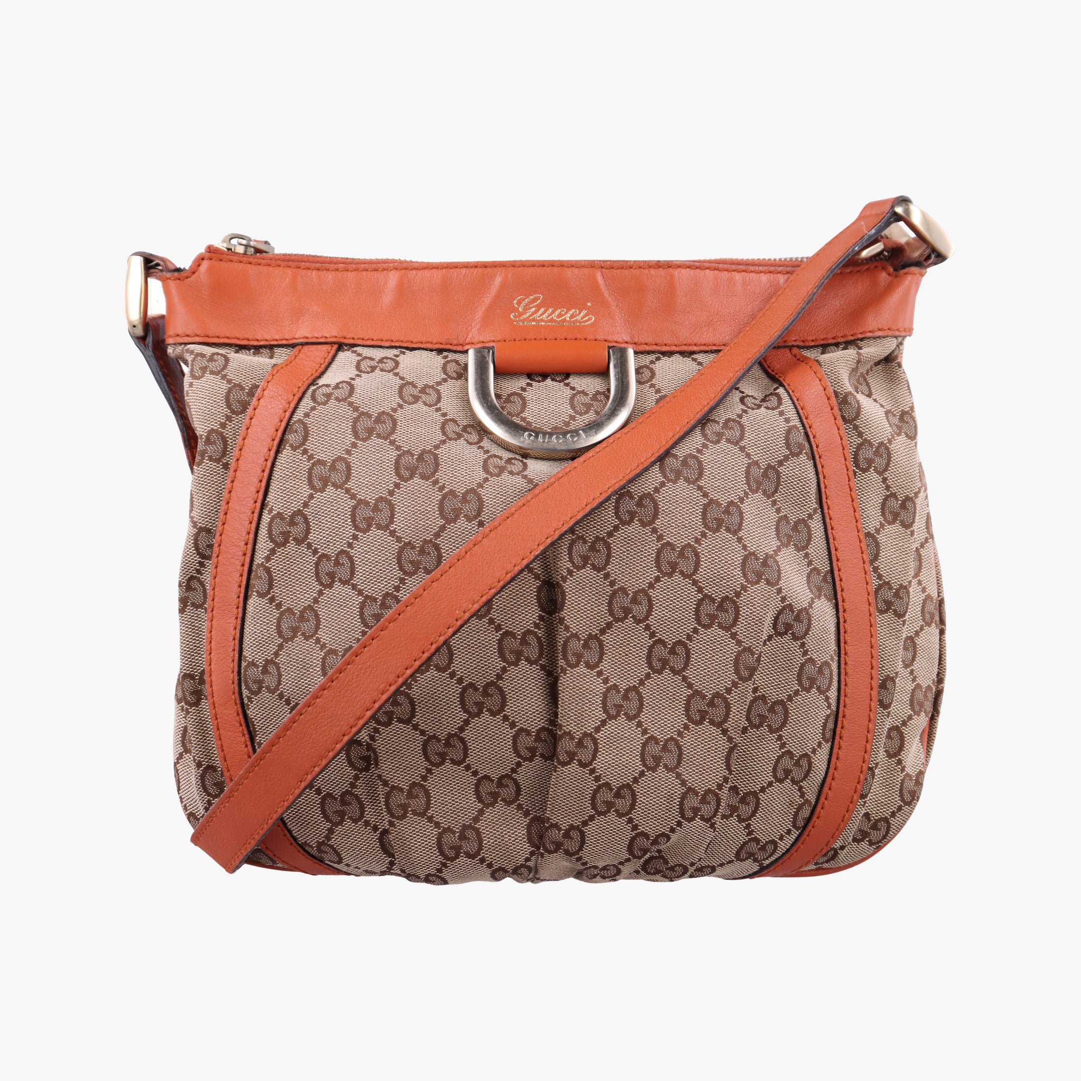 Pre-owned Gucci Abbey line Orange×Brown canvas×leather 203257 shoulderbag | stylenewstar