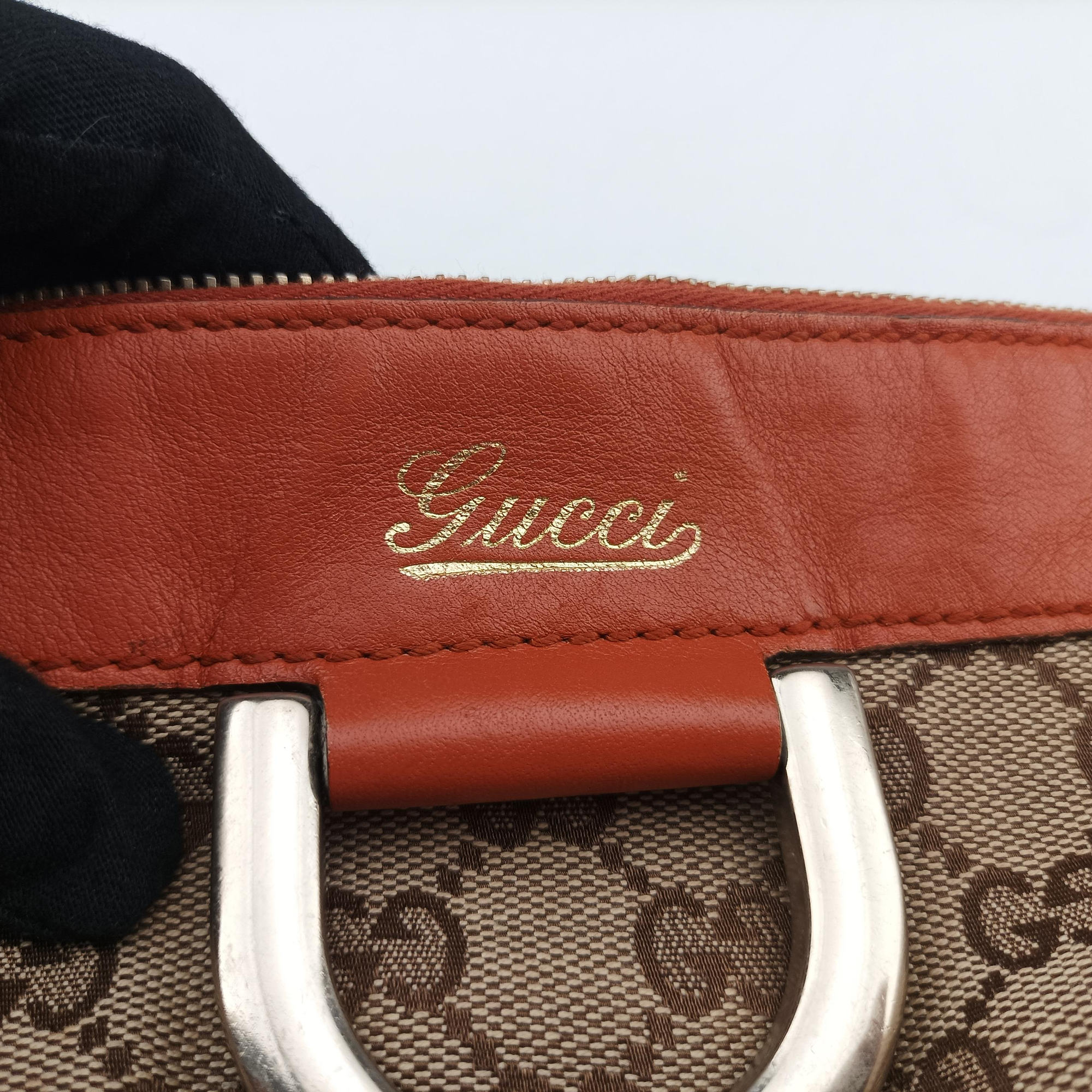 Pre-owned Gucci Abbey line Orange×Brown canvas×leather 203257 shoulderbag | stylenewstar