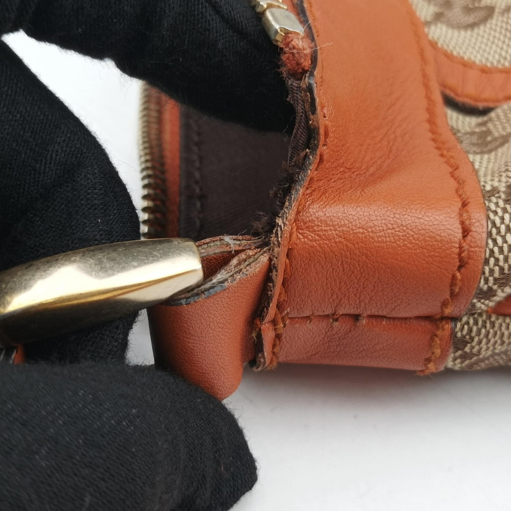 Pre-owned Gucci Abbey line Orange×Brown canvas×leather 203257 shoulderbag | stylenewstar