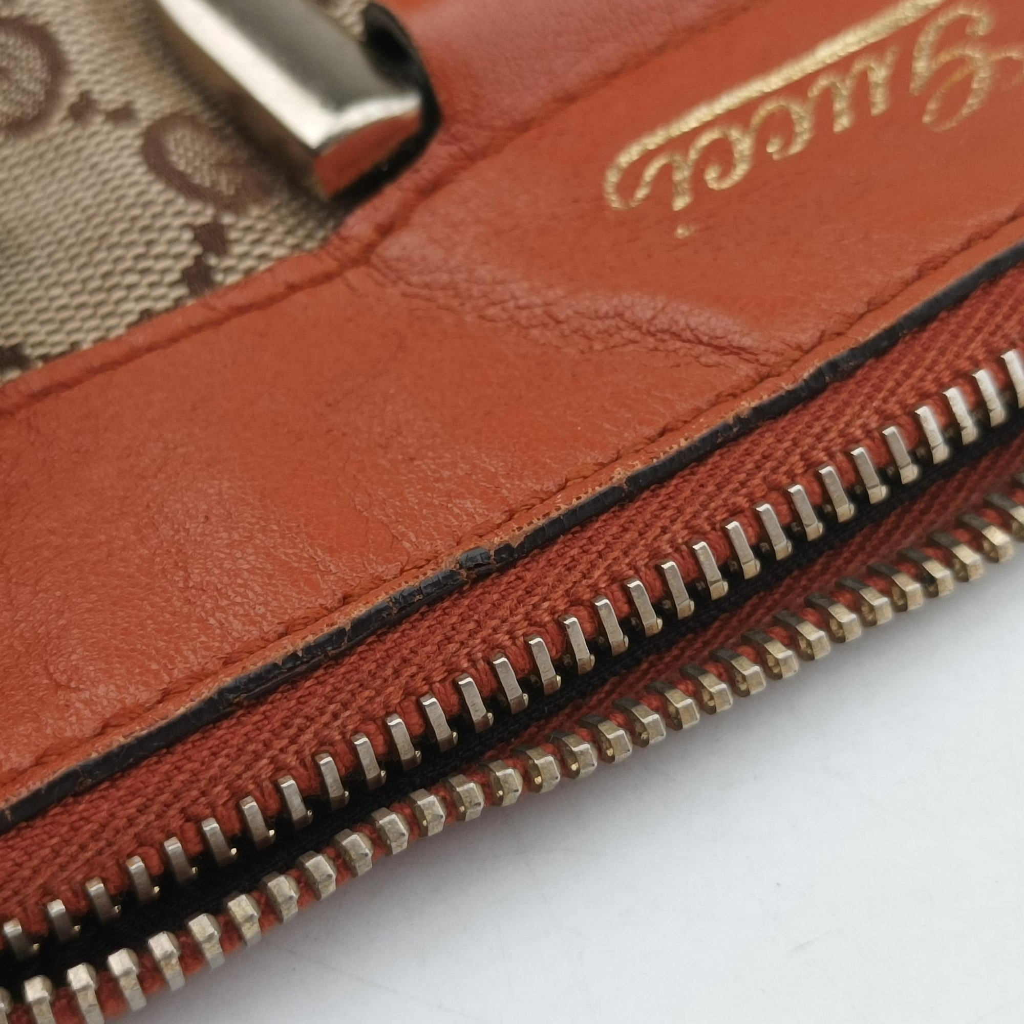 Pre-owned Gucci Abbey line Orange×Brown canvas×leather 203257 shoulderbag | stylenewstar