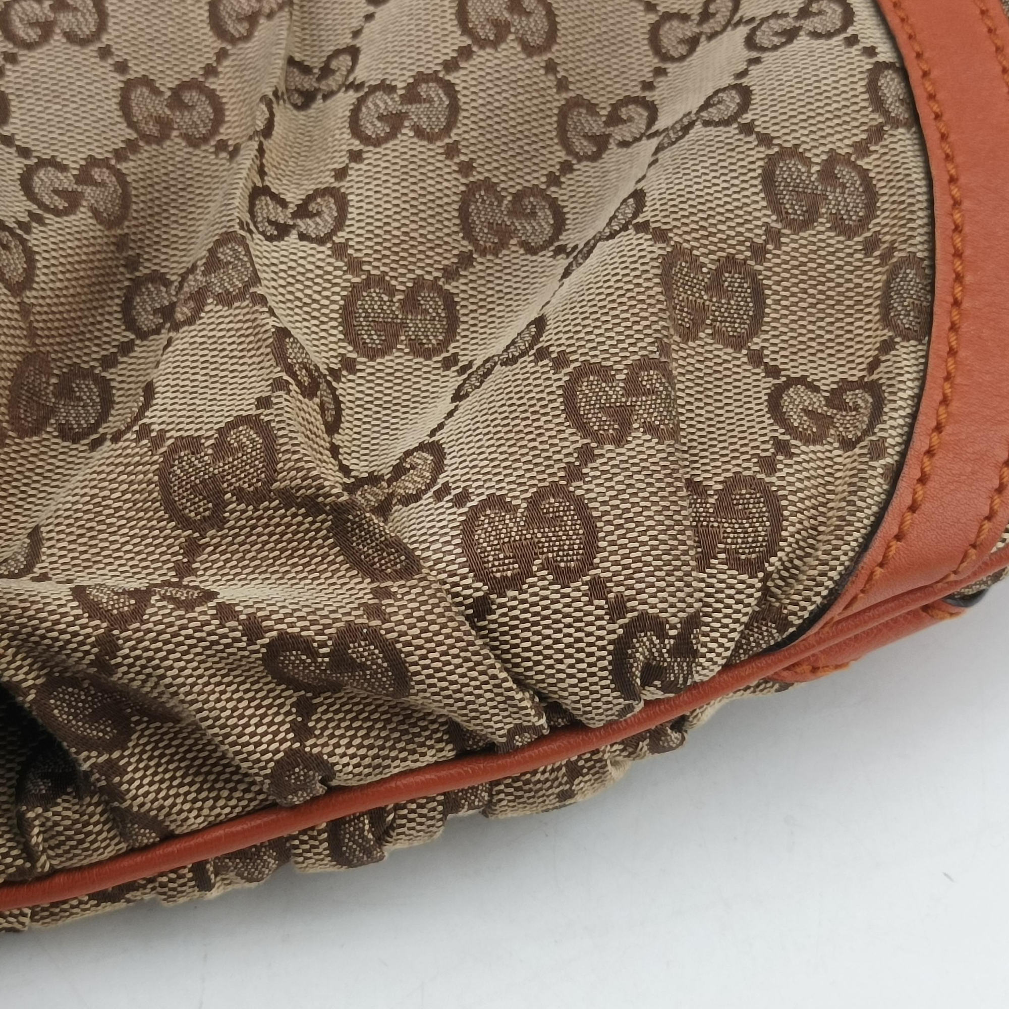 Pre-owned Gucci Abbey line Orange×Brown canvas×leather 203257 shoulderbag | stylenewstar