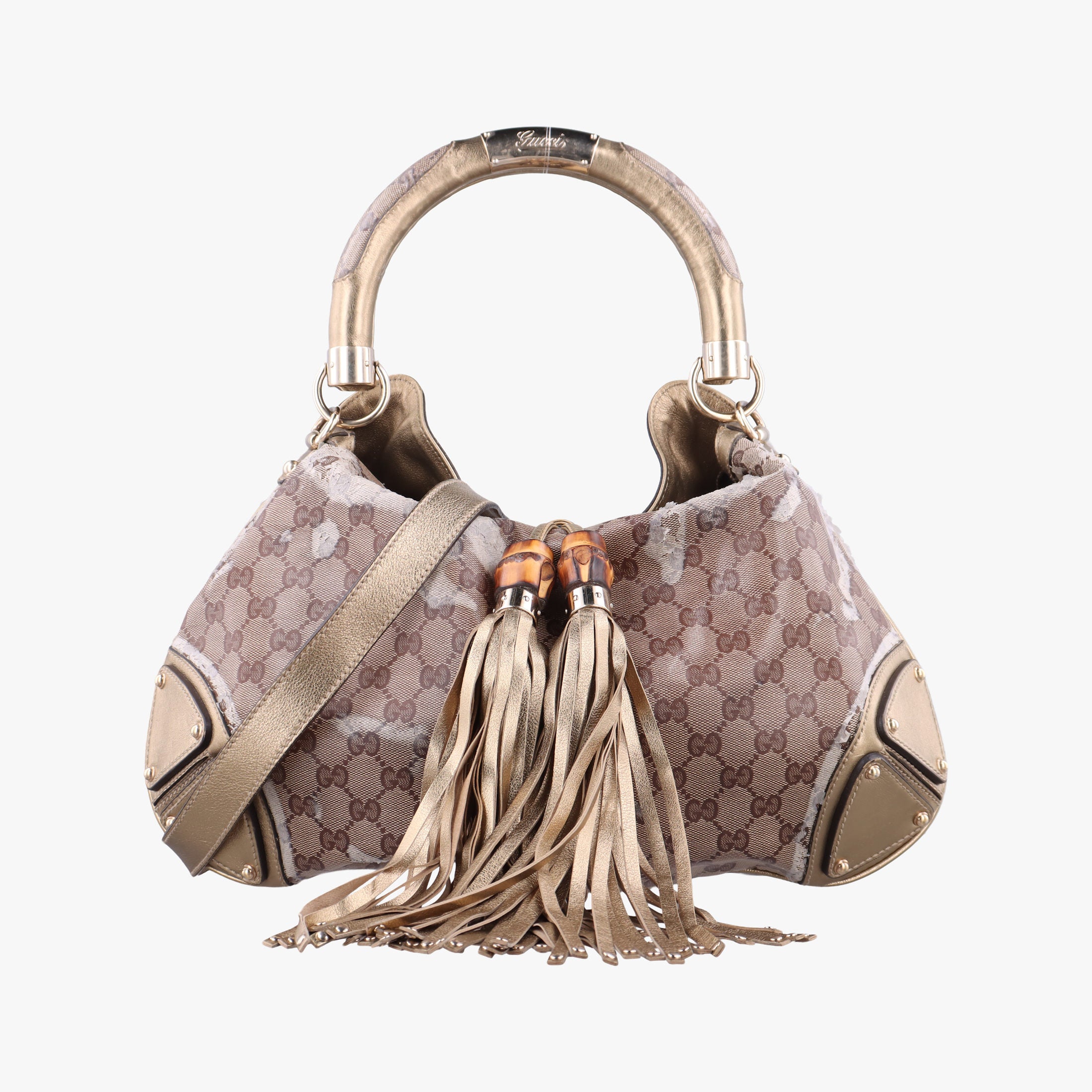 Pre-owned Gucci Indy Babouska Brown PVC coated canvas 185566 shoulderbag | stylenewstar