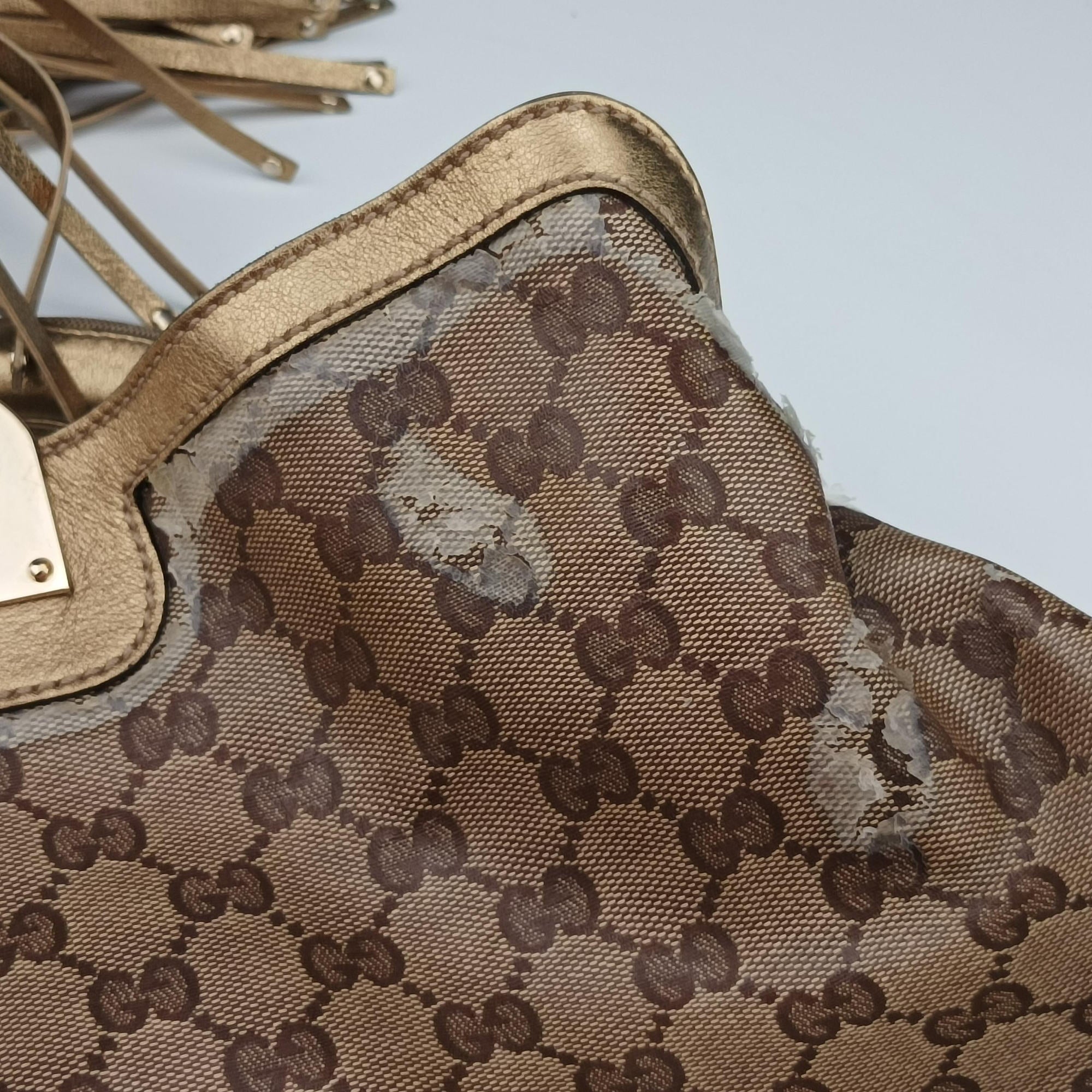 Pre-owned Gucci Indy Babouska Brown PVC coated canvas 185566 shoulderbag | stylenewstar