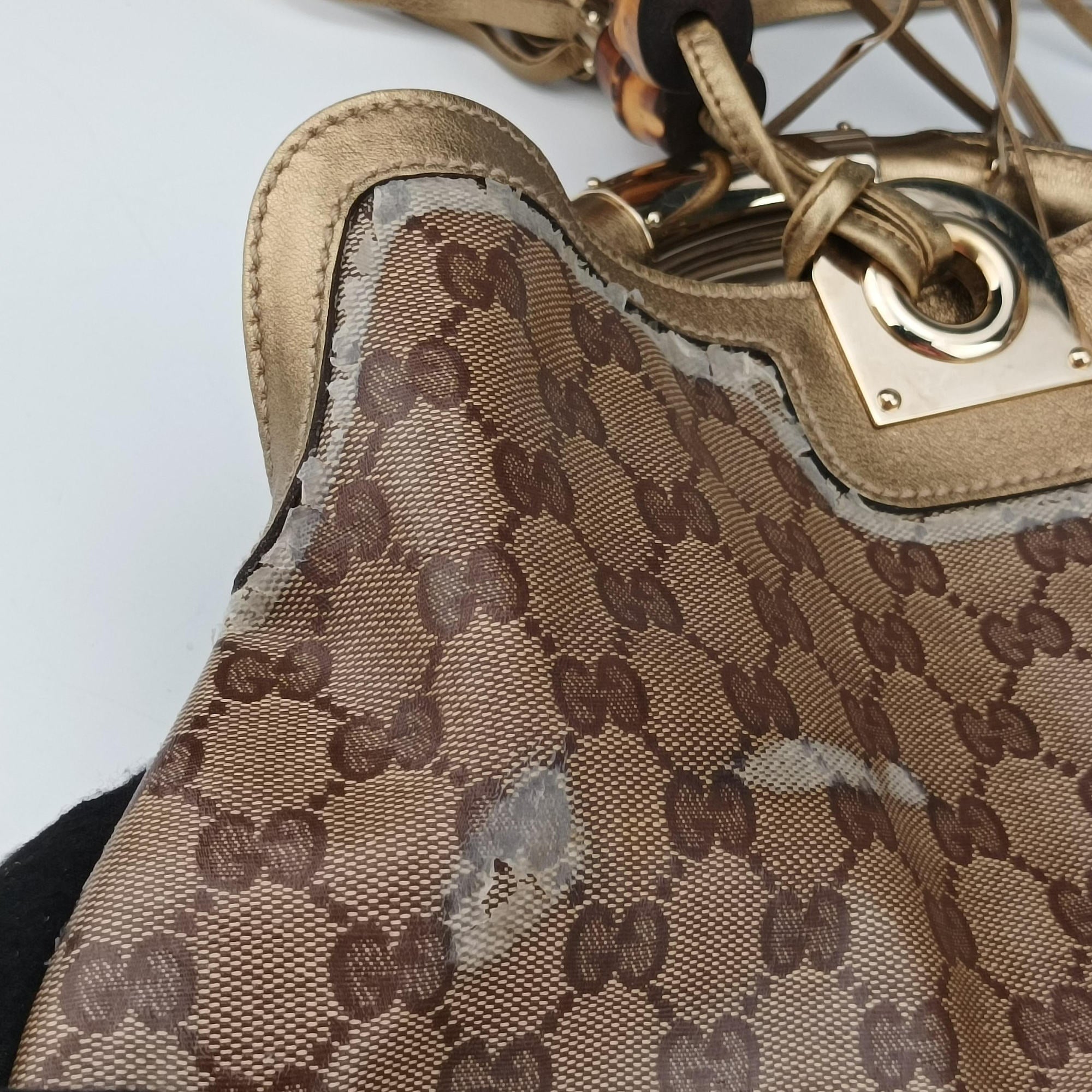 Pre-owned Gucci Indy Babouska Brown PVC coated canvas 185566 shoulderbag | stylenewstar