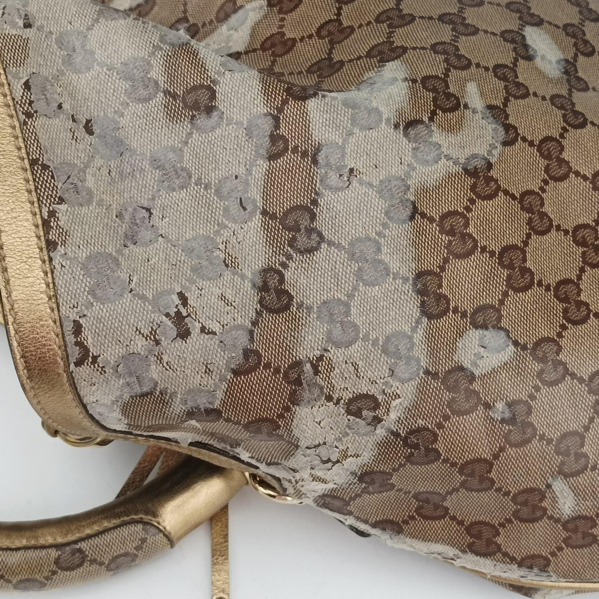 Pre-owned Gucci Indy Babouska Brown PVC coated canvas 185566 shoulderbag | stylenewstar