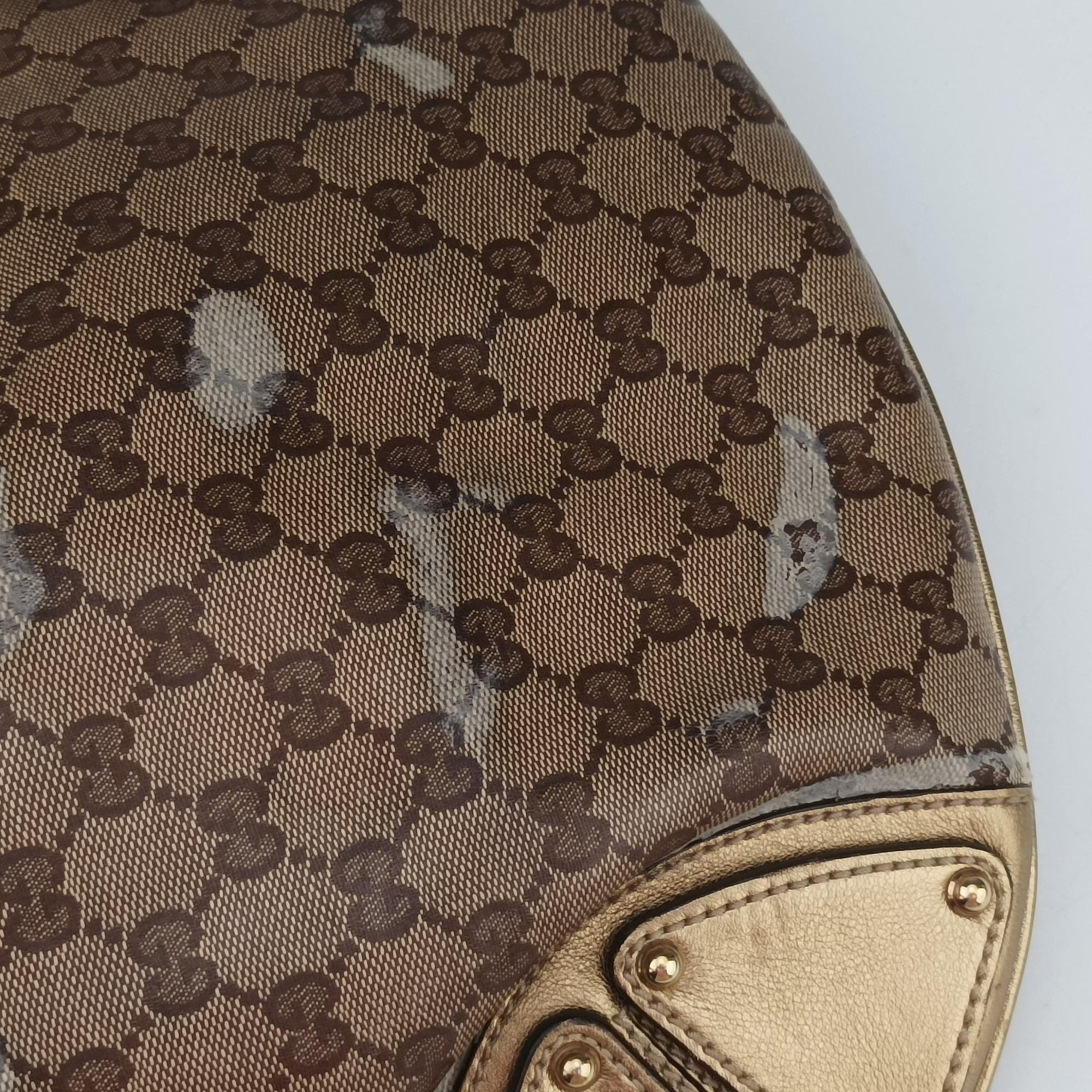 Pre-owned Gucci Indy Babouska Brown PVC coated canvas 185566 shoulderbag | stylenewstar