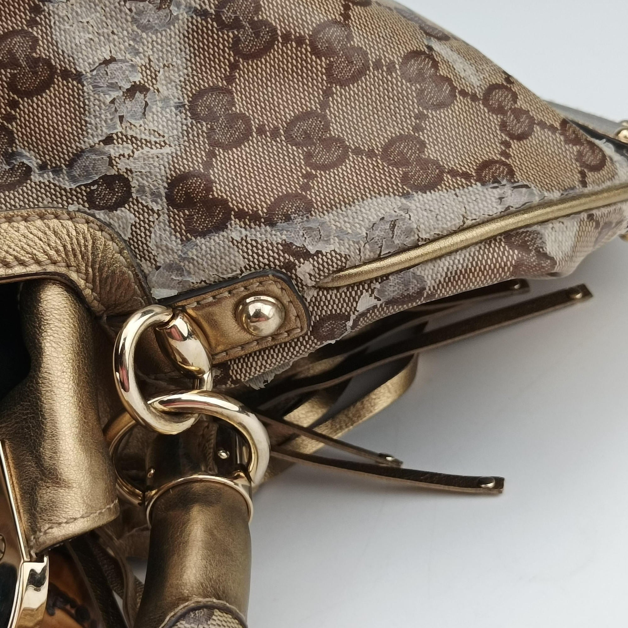 Pre-owned Gucci Indy Babouska Brown PVC coated canvas 185566 shoulderbag | stylenewstar