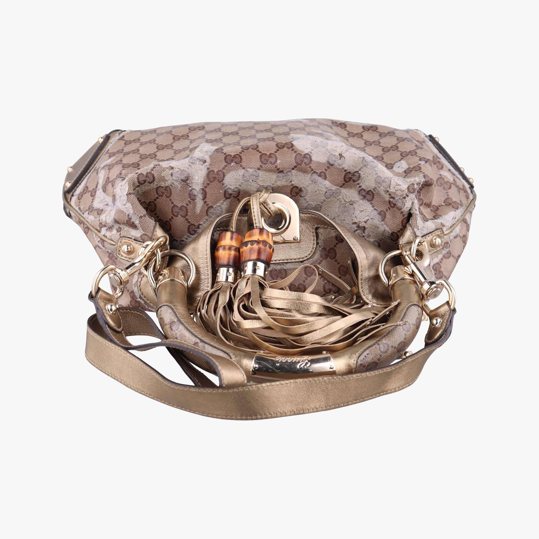 Pre-owned Gucci Indy Babouska Brown PVC coated canvas 185566 shoulderbag | stylenewstar