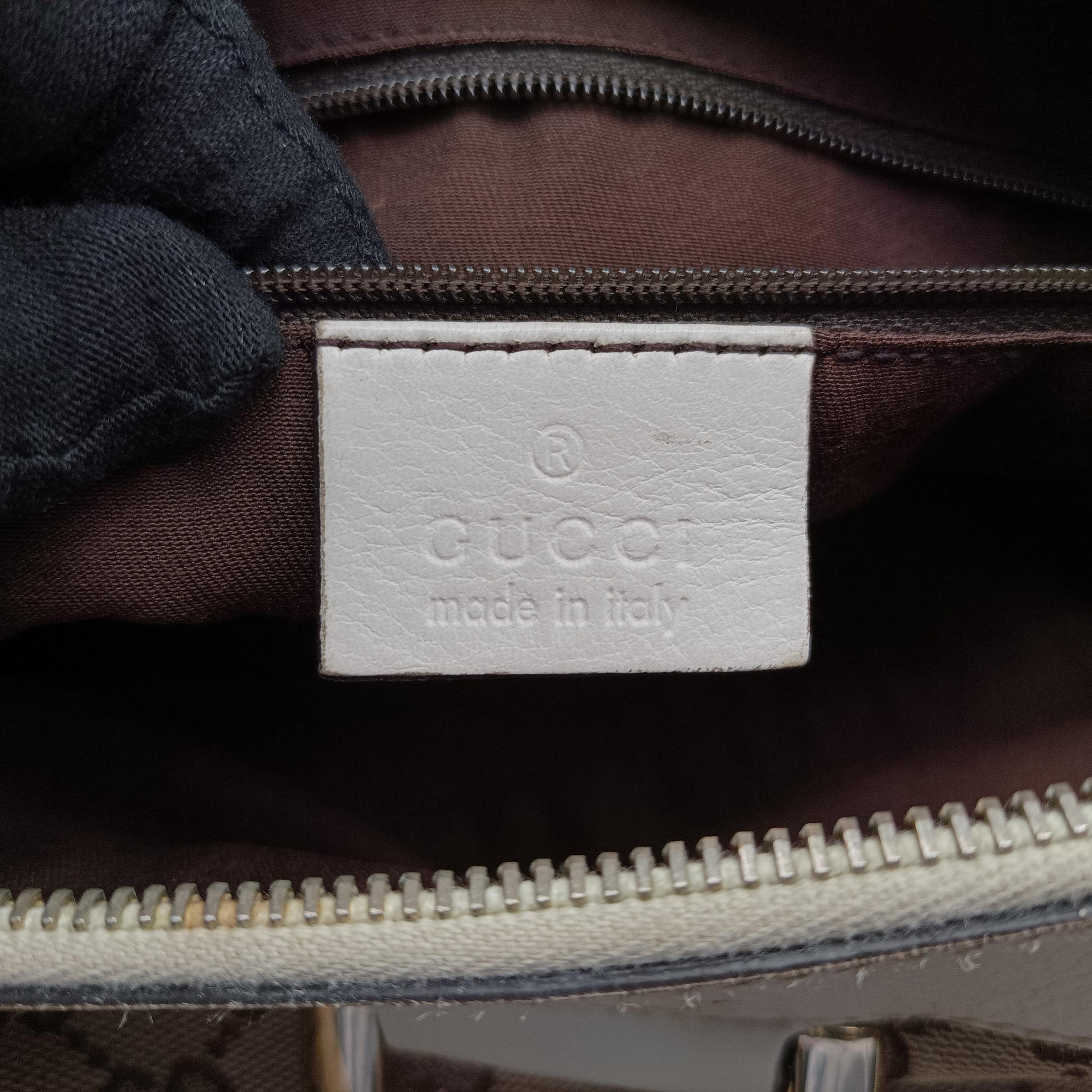 Pre-owned Gucci Abbey D-ring Hobo Beige×White canvas×leather 189833 handbag | stylenewstar