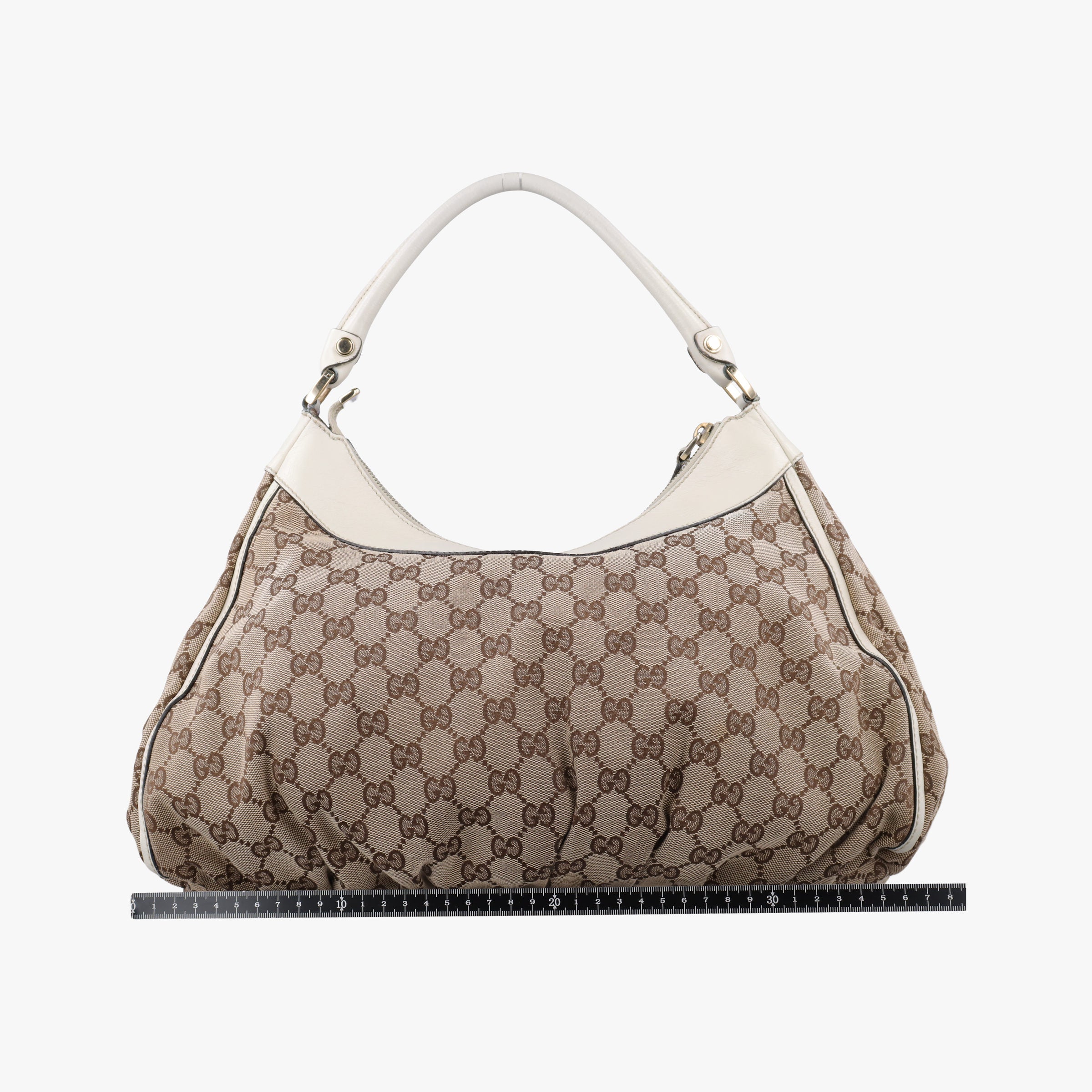 Pre-owned Gucci Abbey D-ring Hobo Beige×White canvas×leather 189833 handbag | stylenewstar