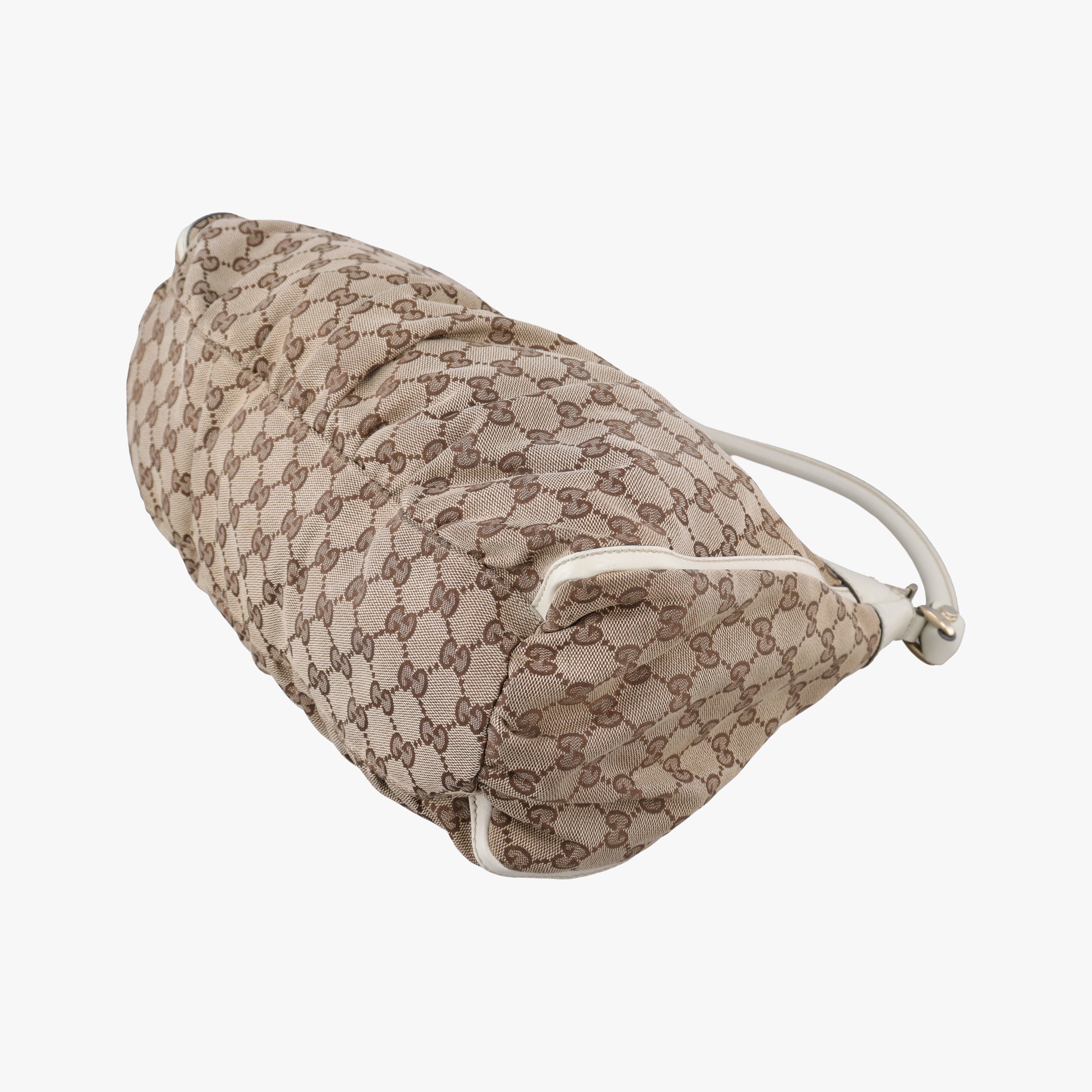 Pre-owned Gucci Abbey D-ring Hobo Beige×White canvas×leather 189833 handbag | stylenewstar
