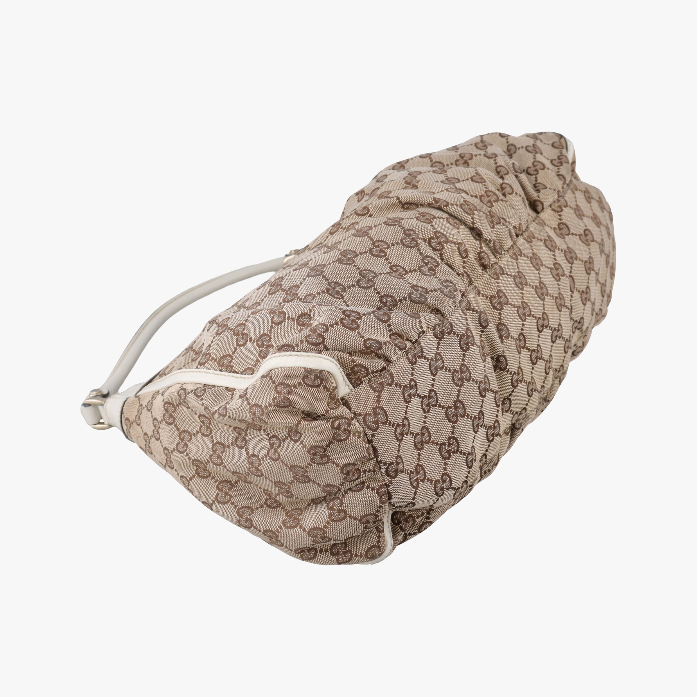 Pre-owned Gucci Abbey D-ring Hobo Beige×White canvas×leather 189833 handbag | stylenewstar