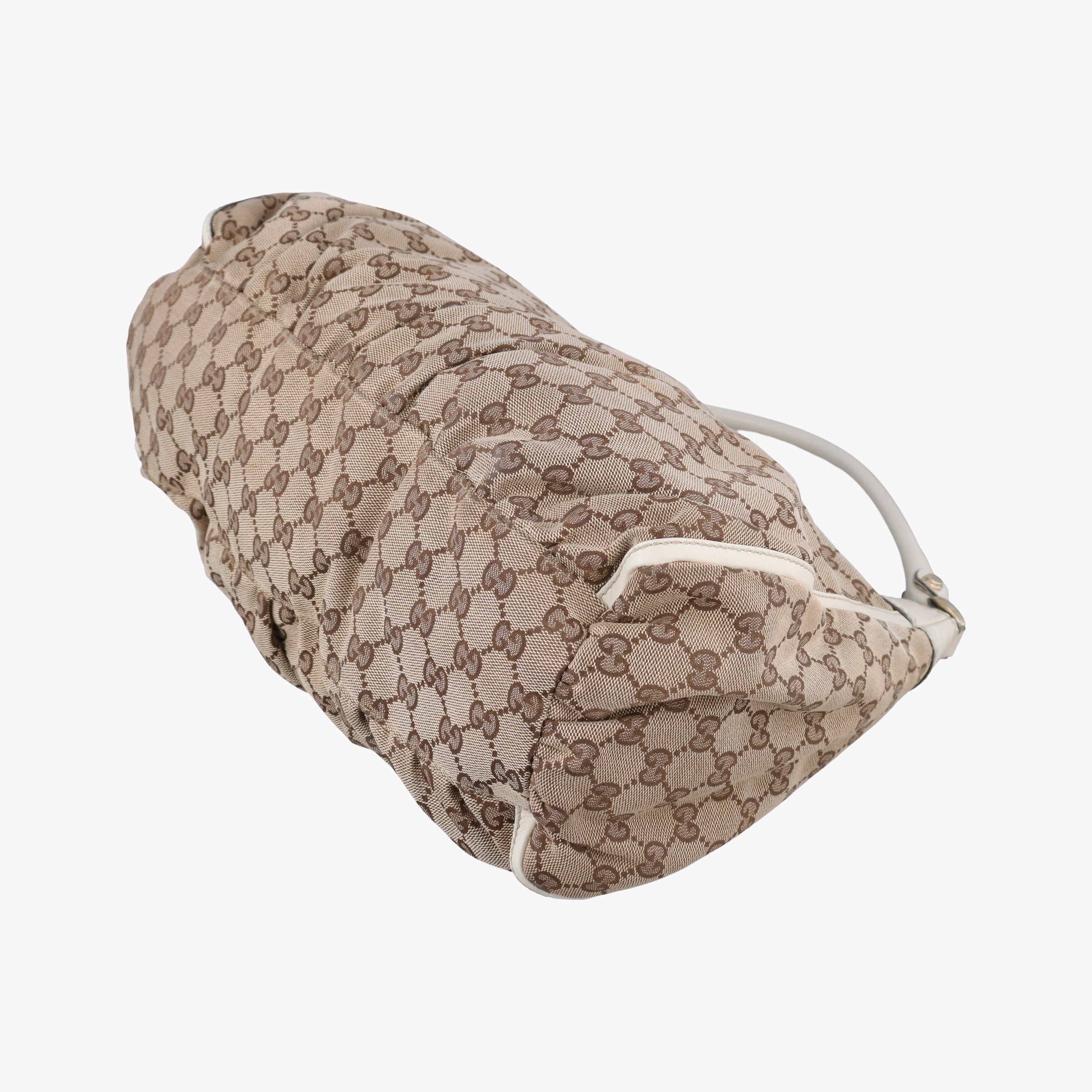 Pre-owned Gucci Abbey D-ring Hobo Beige×White canvas×leather 189833 handbag | stylenewstar