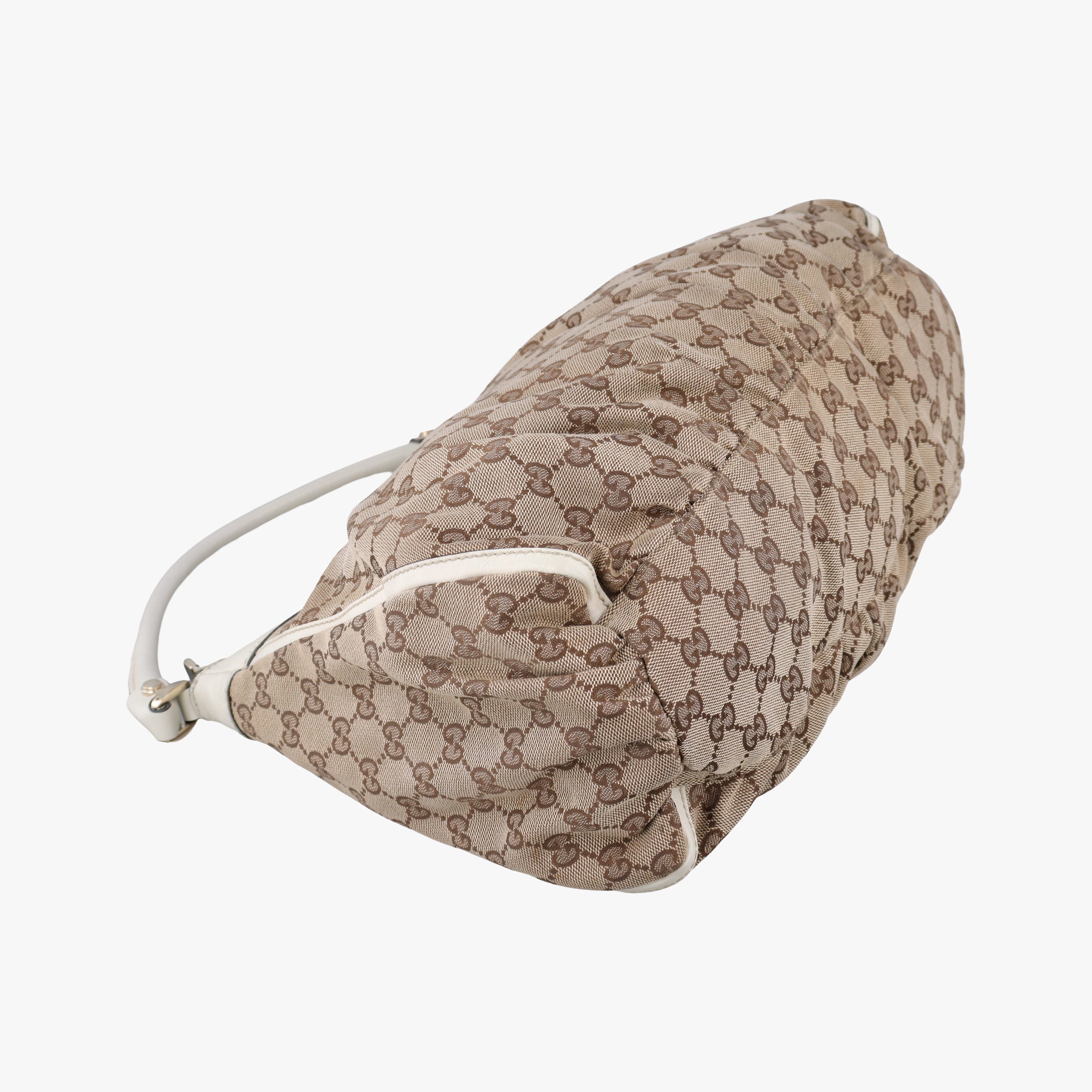 Pre-owned Gucci Abbey D-ring Hobo Beige×White canvas×leather 189833 handbag | stylenewstar