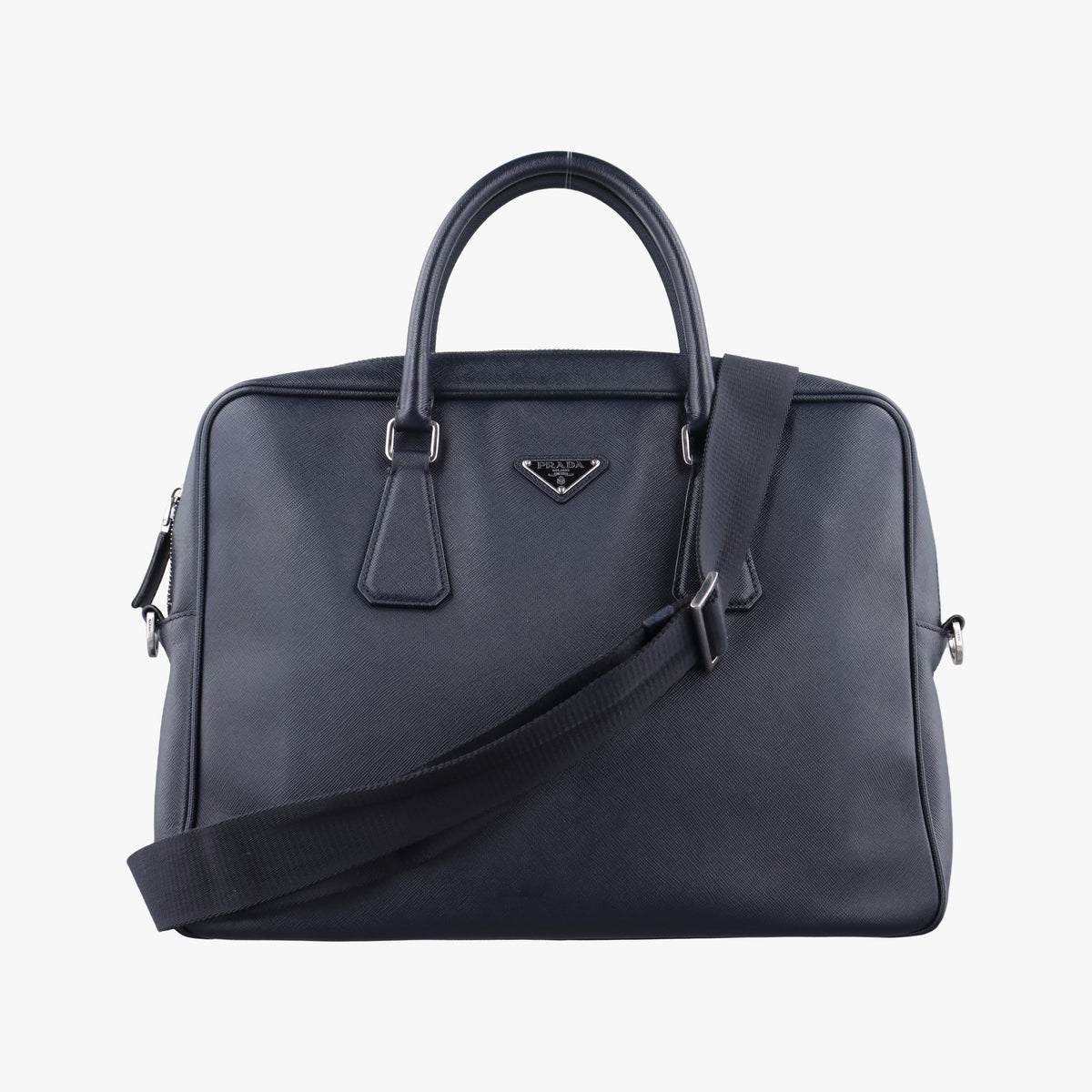 Pre-owned Prada Business Briefcase Navy SAFFIANO Leather 2VE011 shoulderbag | stylenewstar