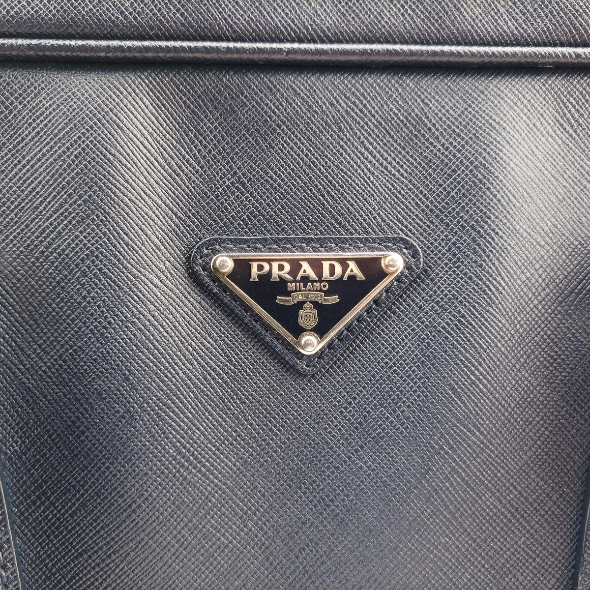 Pre-owned Prada Business Briefcase Navy SAFFIANO Leather 2VE011 shoulderbag | stylenewstar