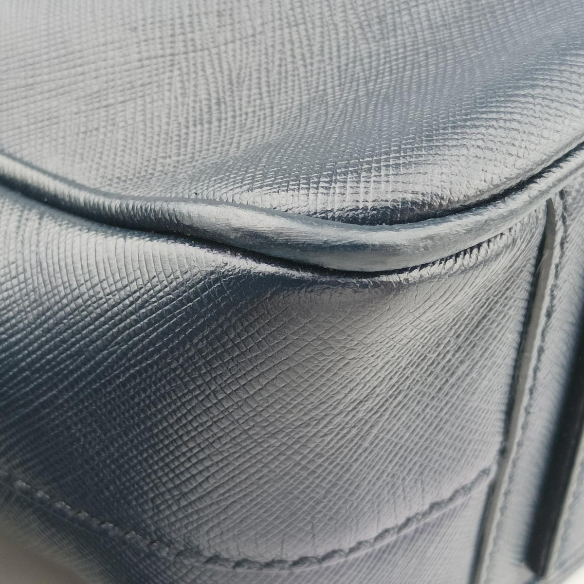Pre-owned Prada Business Briefcase Navy SAFFIANO Leather 2VE011 shoulderbag | stylenewstar