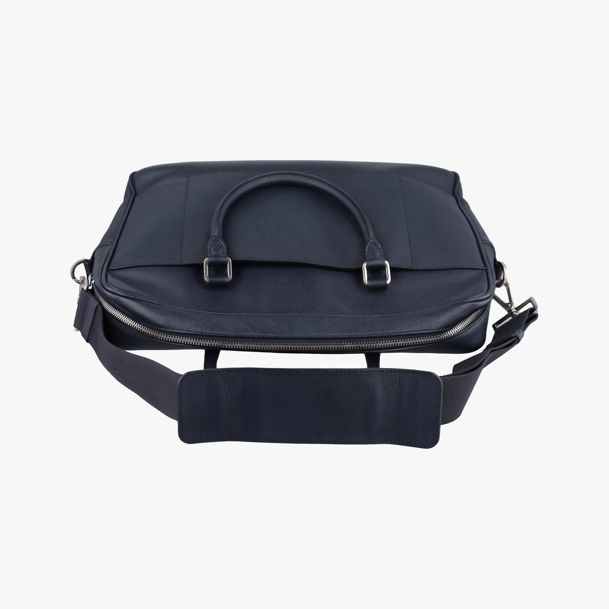Pre-owned Prada Business Briefcase Navy SAFFIANO Leather 2VE011 shoulderbag | stylenewstar