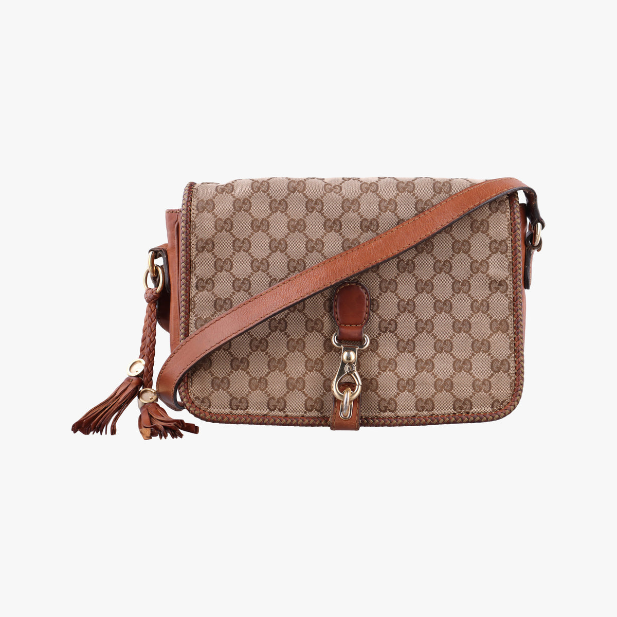 Pre-owned Gucci Marrakech Messenger Beige x Brown canvas x Leather 257024 shoulderbag | stylenewstar
