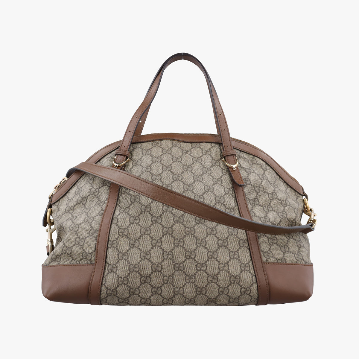 Pre-owned Gucci GG Supreme Medium Nice Dome Beige×Brown PVC coated canvas × leather 309614 shoulderbag | stylenewstar