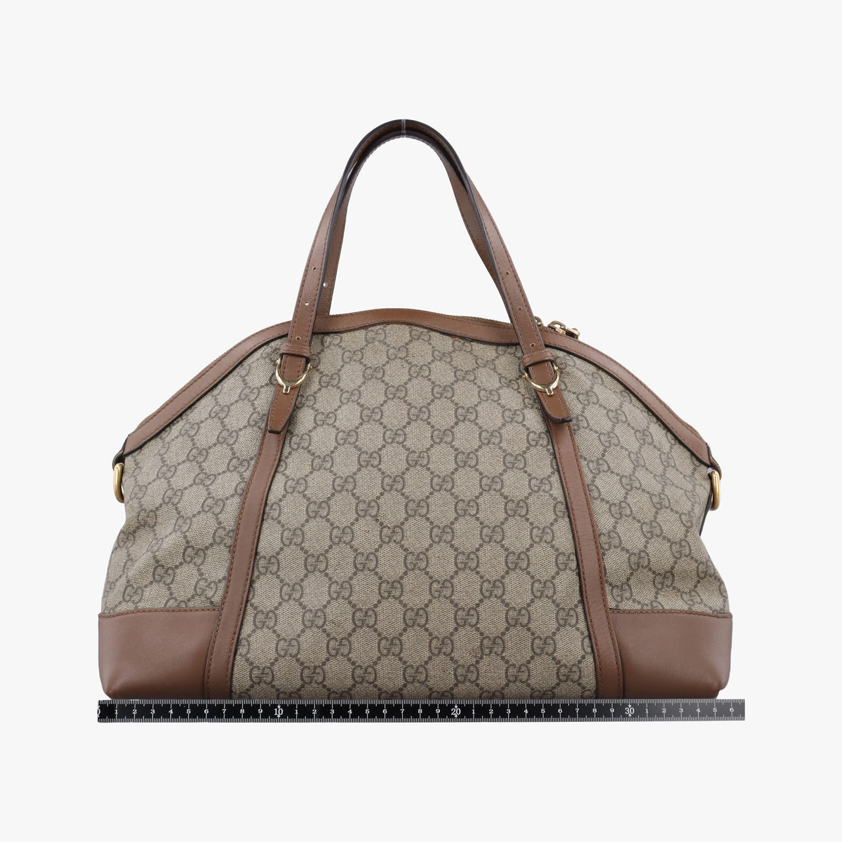 Pre-owned Gucci GG Supreme Medium Nice Dome Beige×Brown PVC coated canvas × leather 309614 shoulderbag | stylenewstar