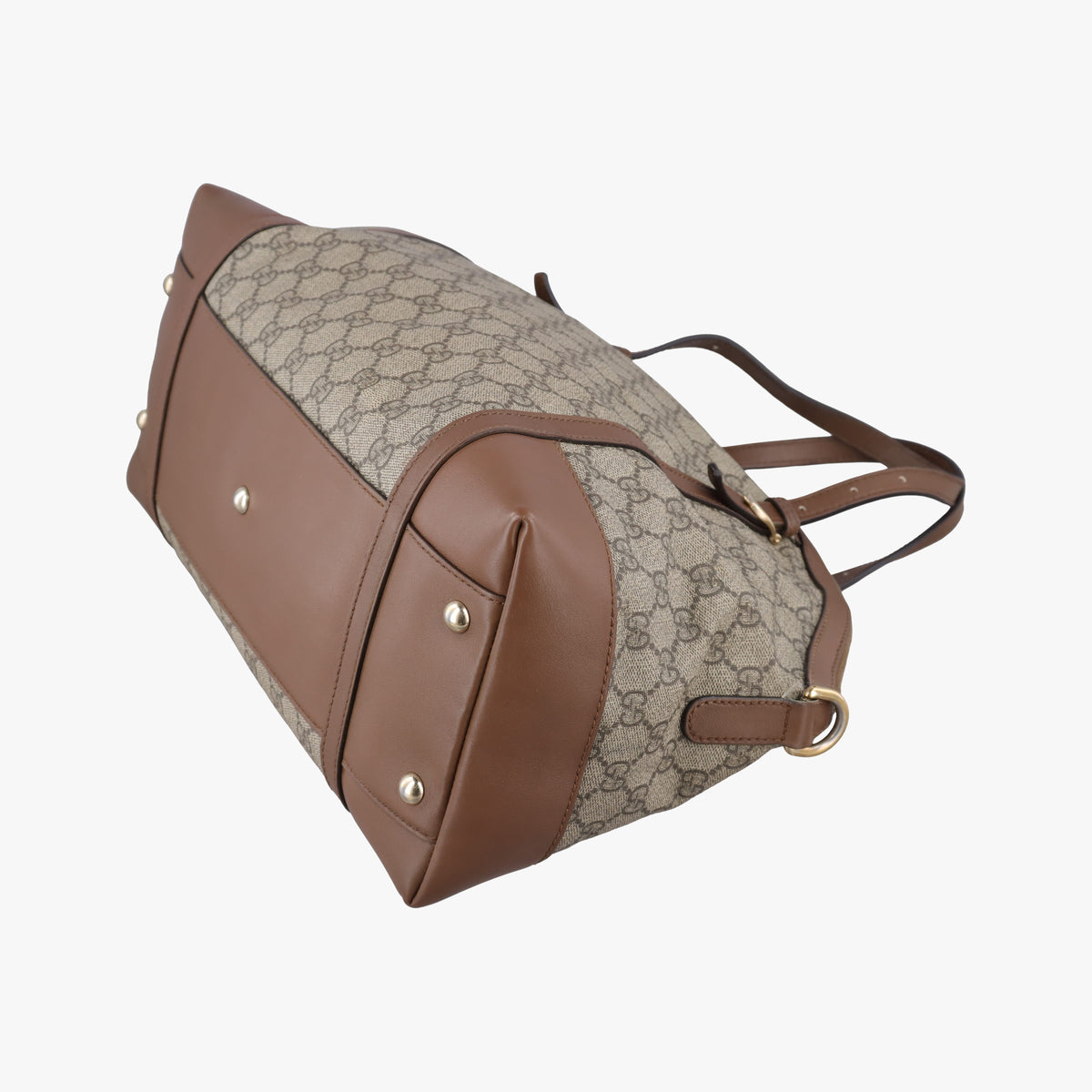 Pre-owned Gucci GG Supreme Medium Nice Dome Beige×Brown PVC coated canvas × leather 309614 shoulderbag | stylenewstar