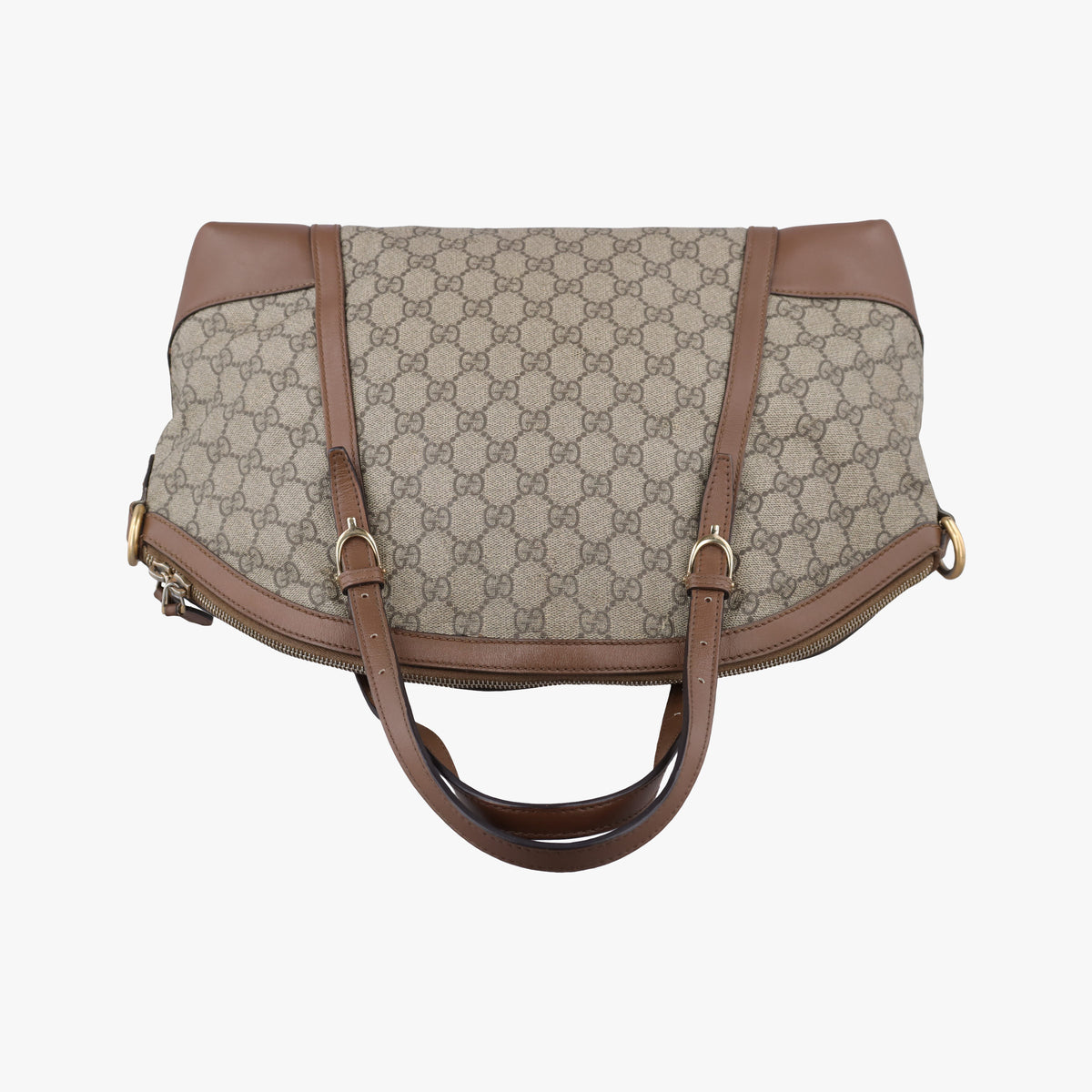 Pre-owned Gucci GG Supreme Medium Nice Dome Beige×Brown PVC coated canvas × leather 309614 shoulderbag | stylenewstar