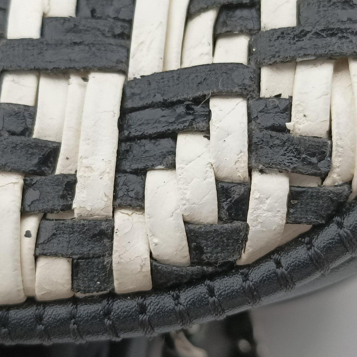 Vintage Chanel CC Woven Bowling White x Black Leather A93123 handbag | stylenewstar