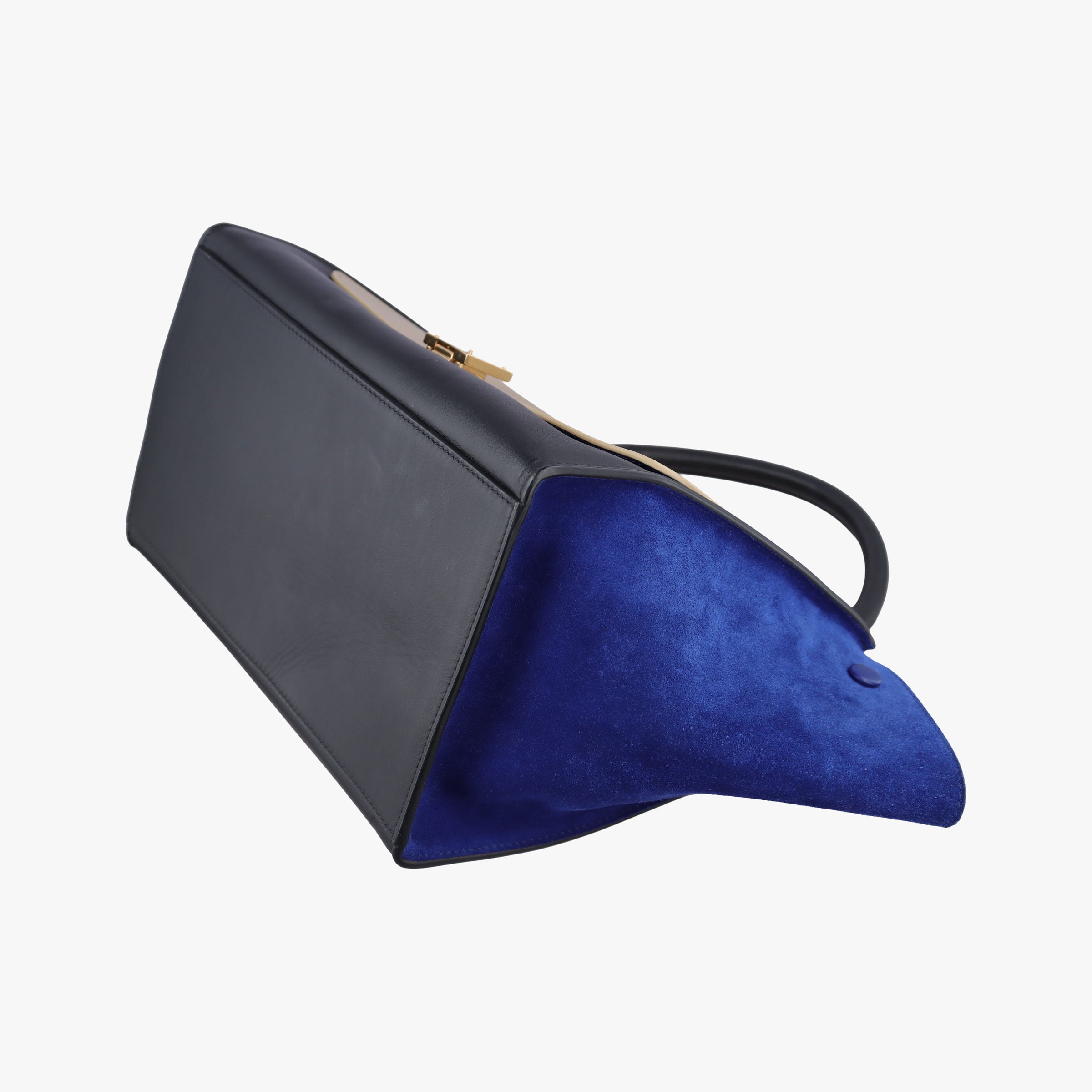 Pre-owned Celine Trapeze Beige×black×blue Suede × leather  shoulderbag | stylenewstar