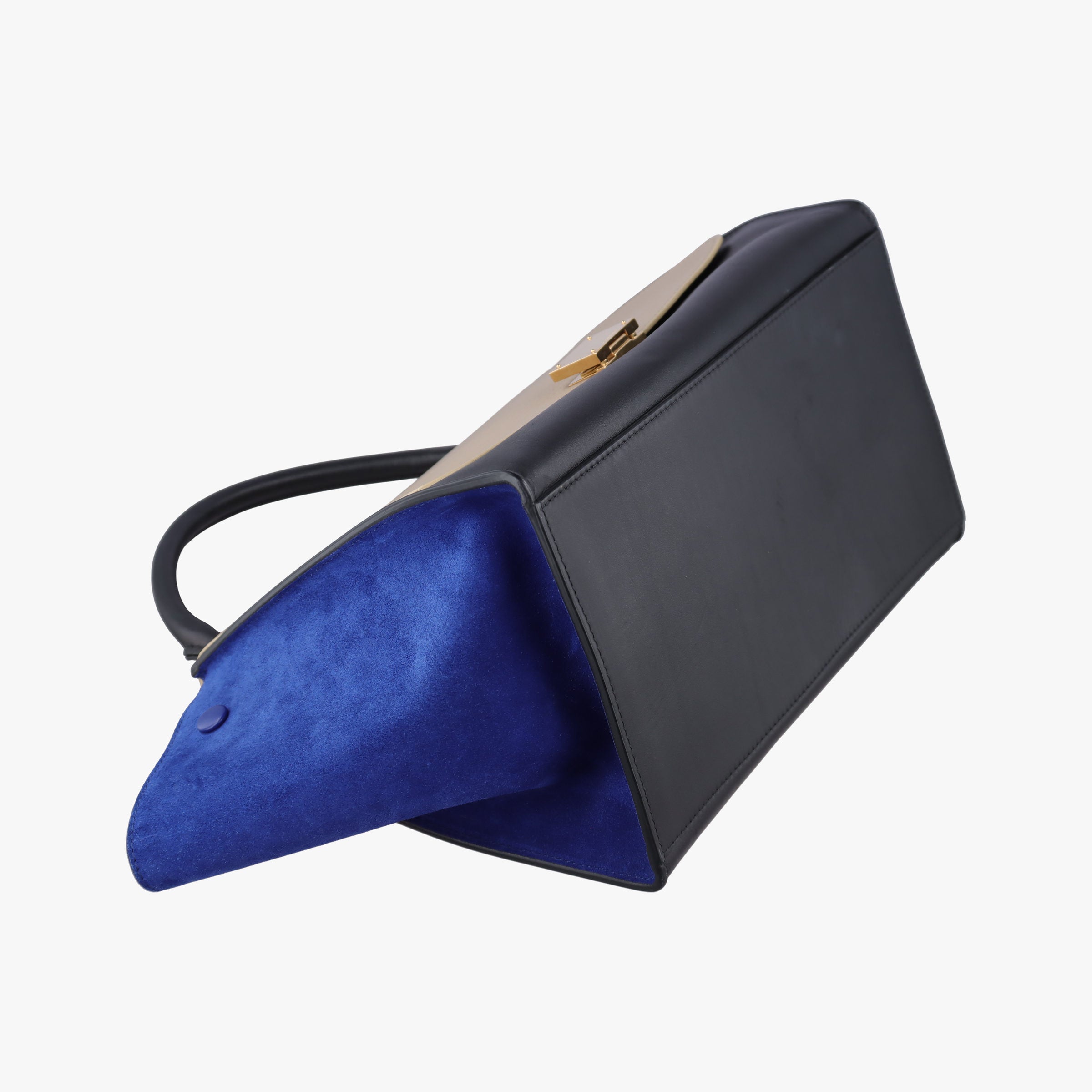 Pre-owned Celine Trapeze Beige×black×blue Suede × leather  shoulderbag | stylenewstar